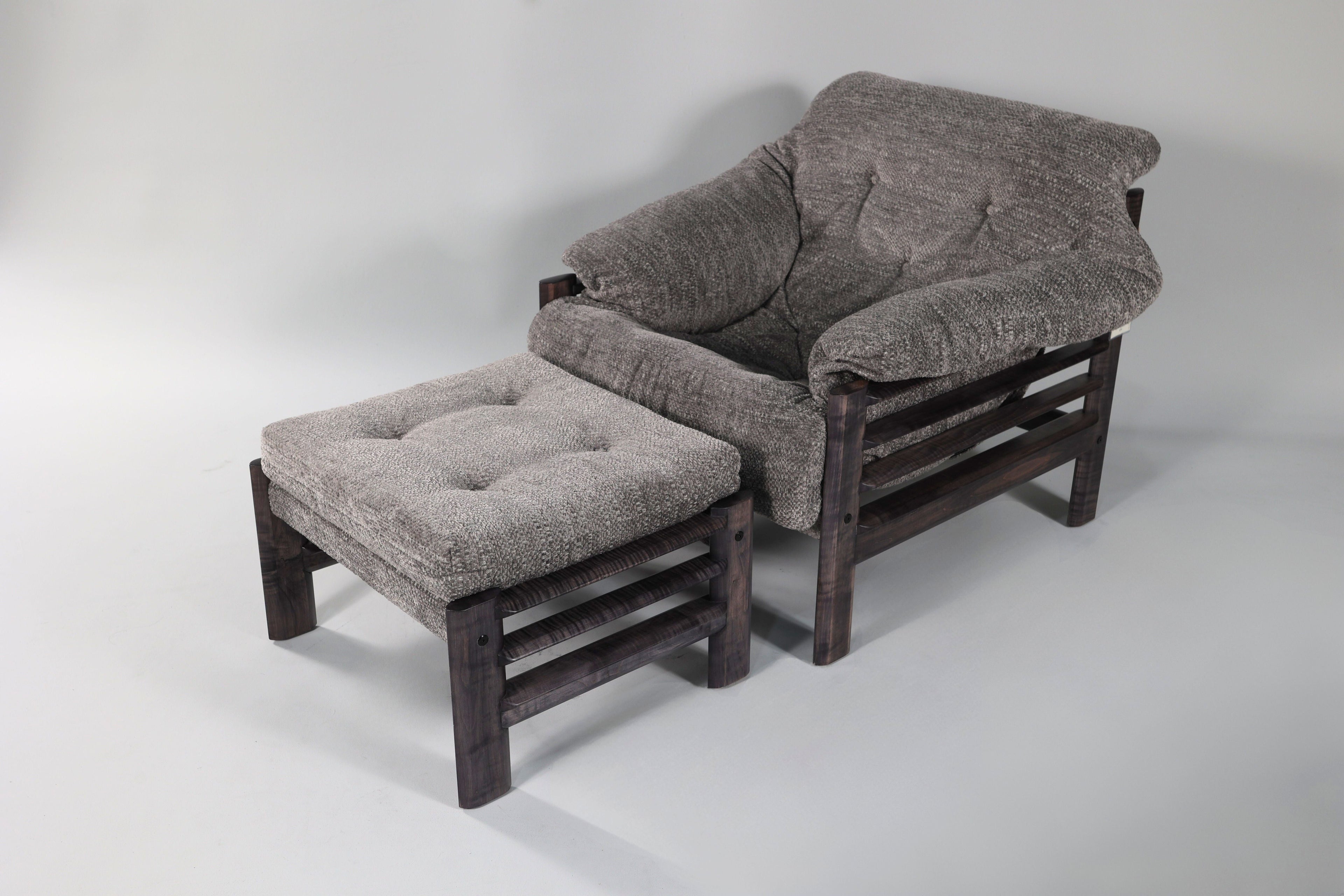Chair & Ottoman – Taye with Tiger Maple Arms (Grey) - We The Collective