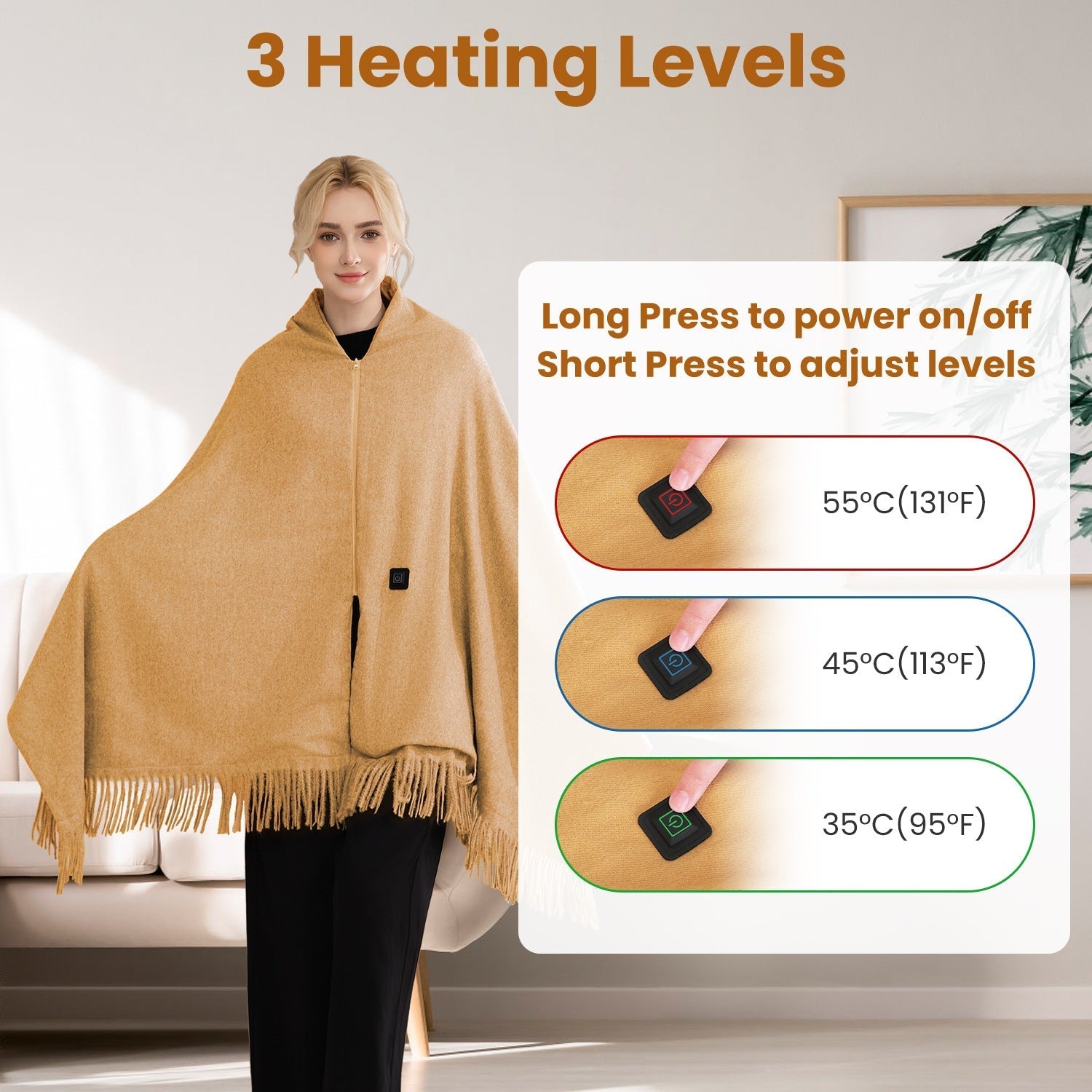 USB Heated Shawl, 77"x24", 3 Heat Levels - OVERLANDERS Outfitter