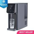 Green Vista Living Waterdrop reverse osmosis hot and cold water dispenser with digital display and sleek design.