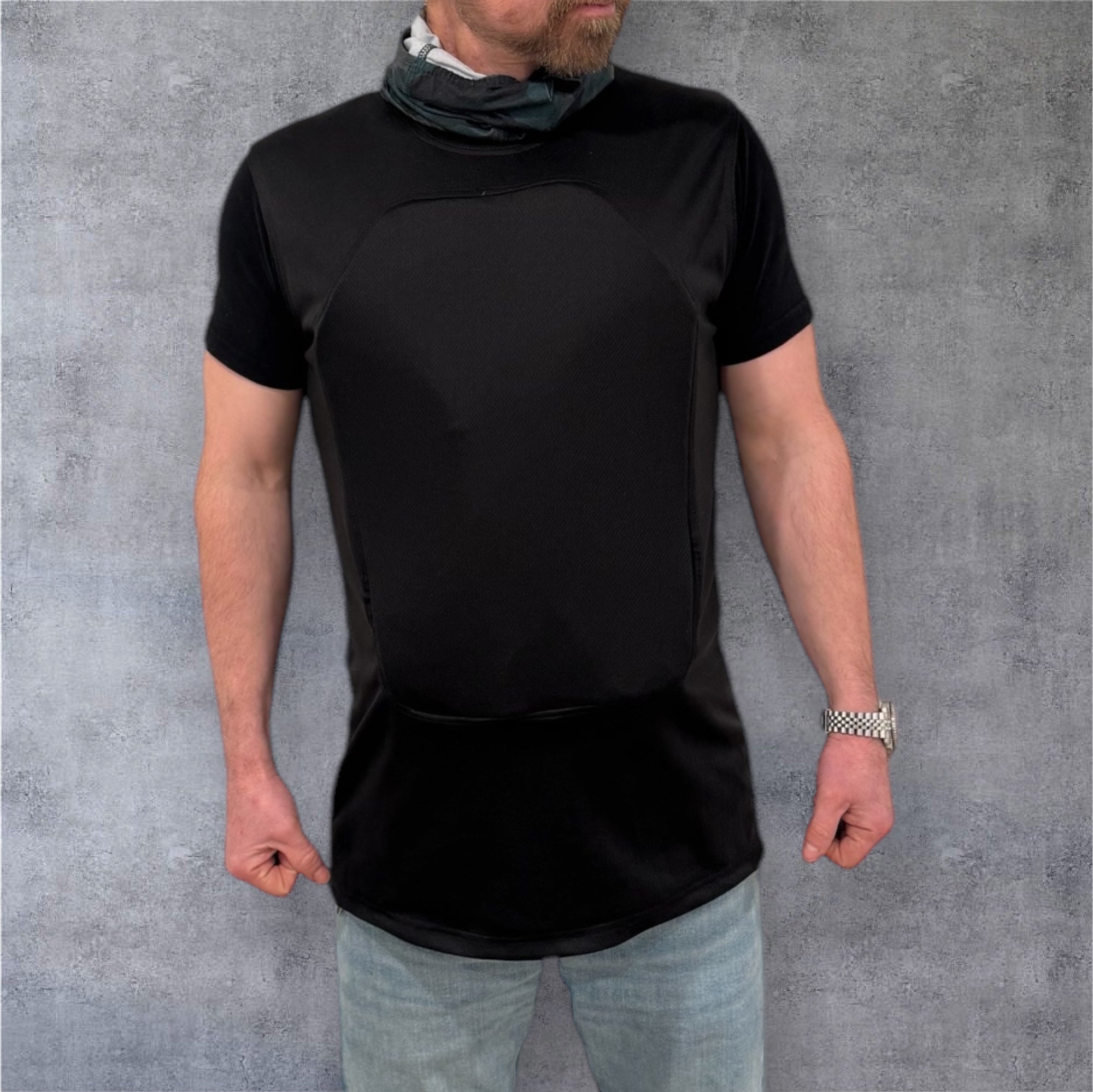 Redemption Tactical Ballistic Shirt 2.0 concealable soft vest with adjustable fit, tested to NIJ Level IIIA .44 Mag for protection.
