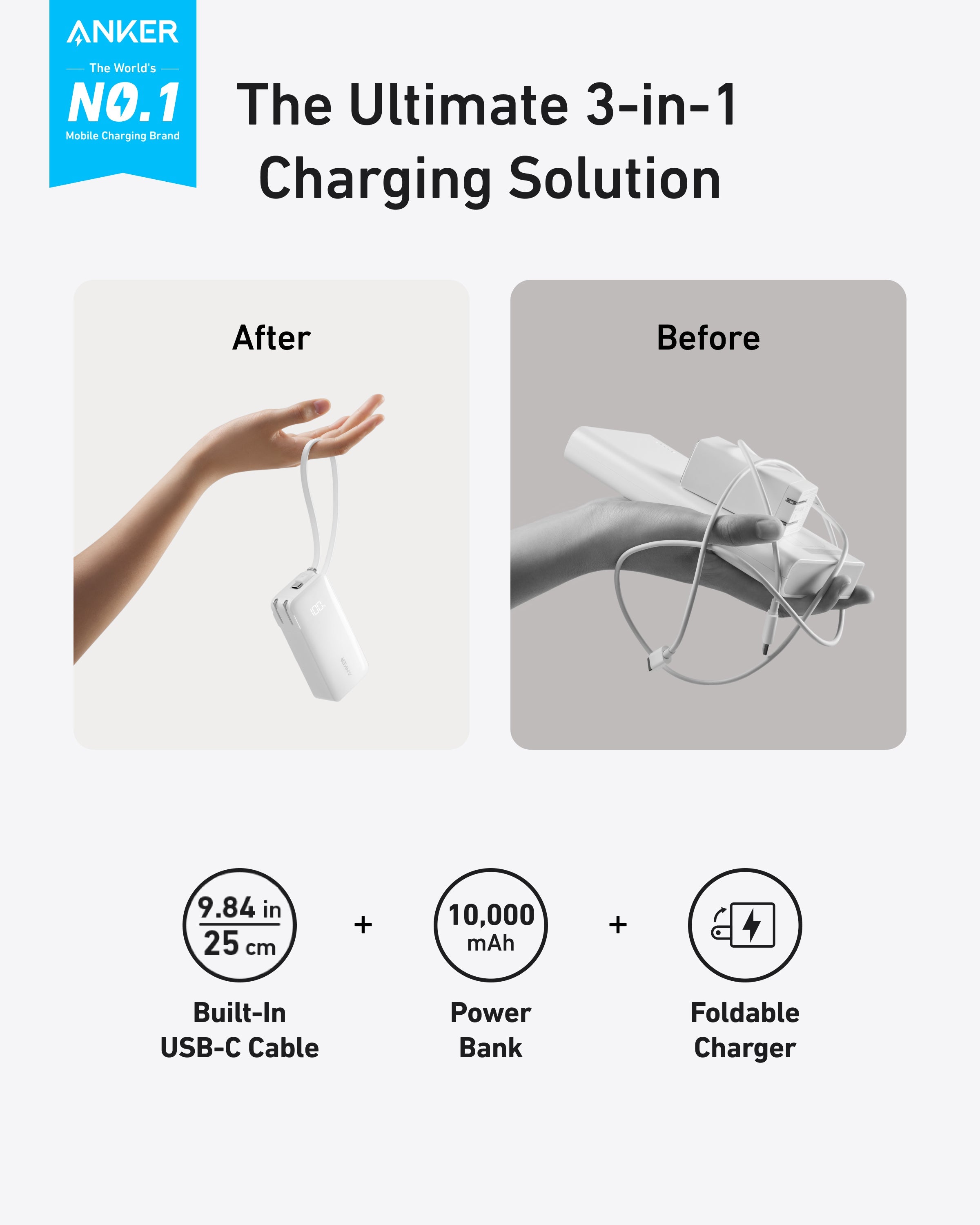 Anker Power Bank (10K, Fusion, Built-In Cable) - We The Collective