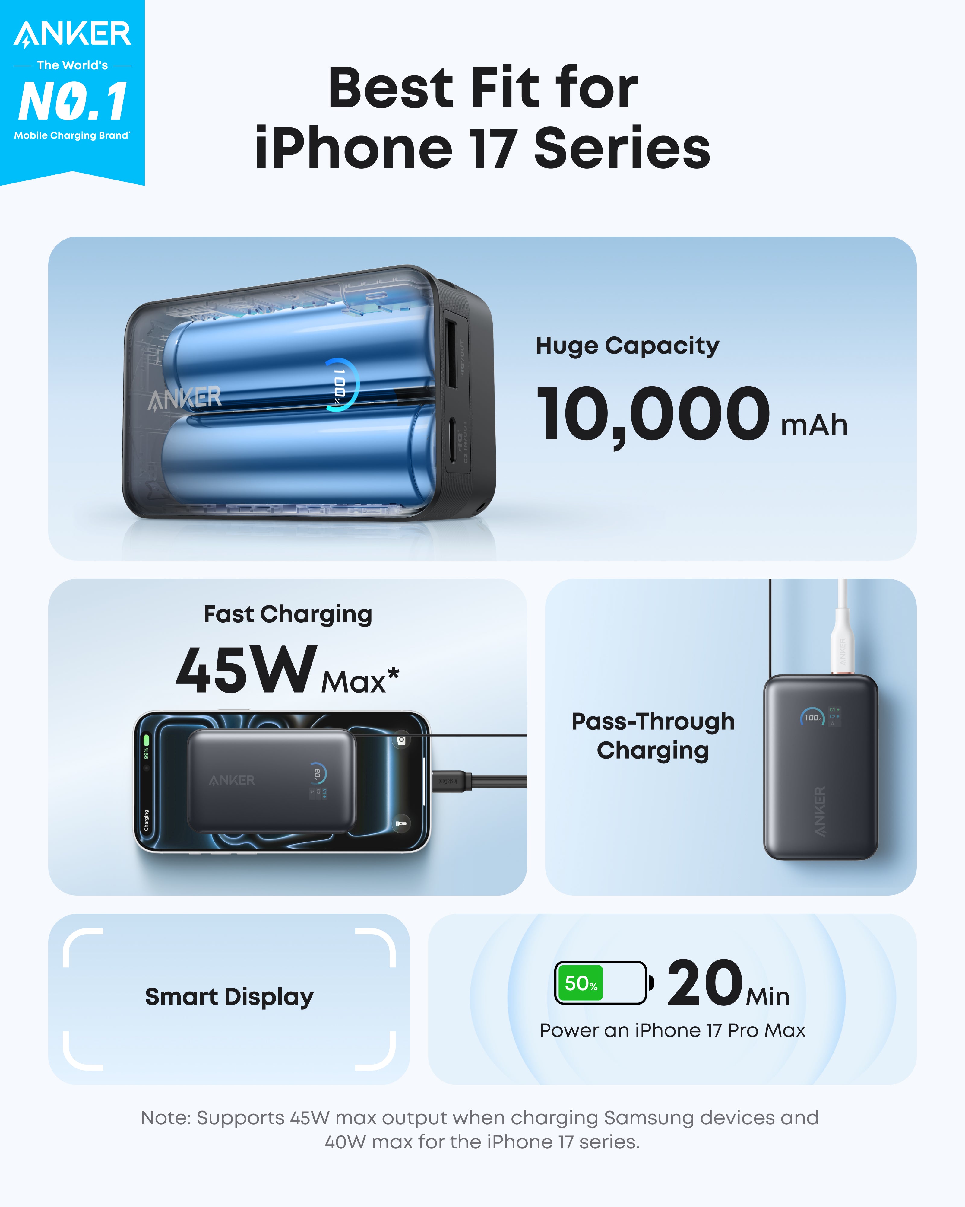 Anker Nano 10K 45W power bank with built-in retractable USB-C cable, compact portable charger for smartphones and devices