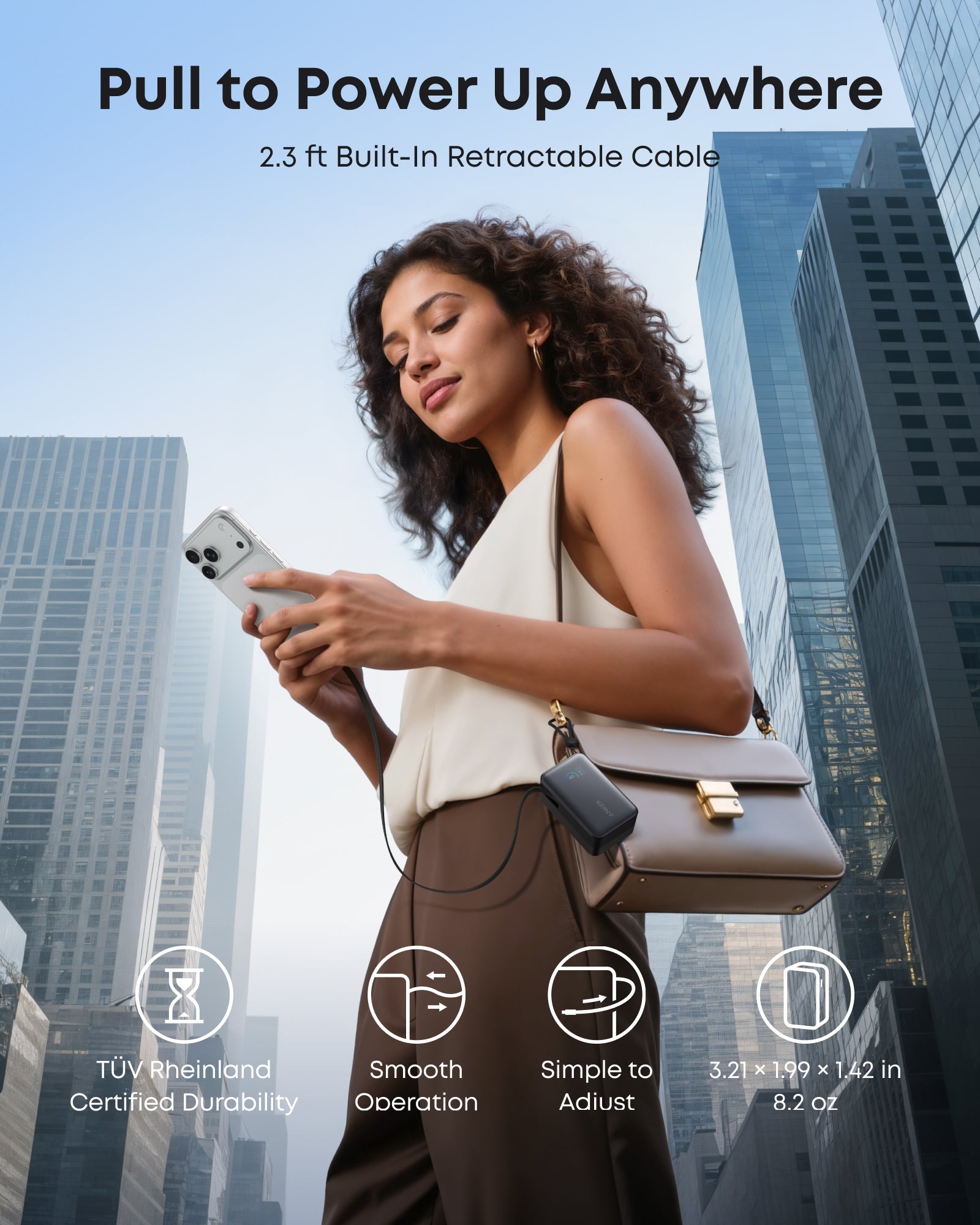 Anker Nano 10K 45W portable power bank with built-in retractable USB-C cable, compact and lightweight for charging devices on the go.