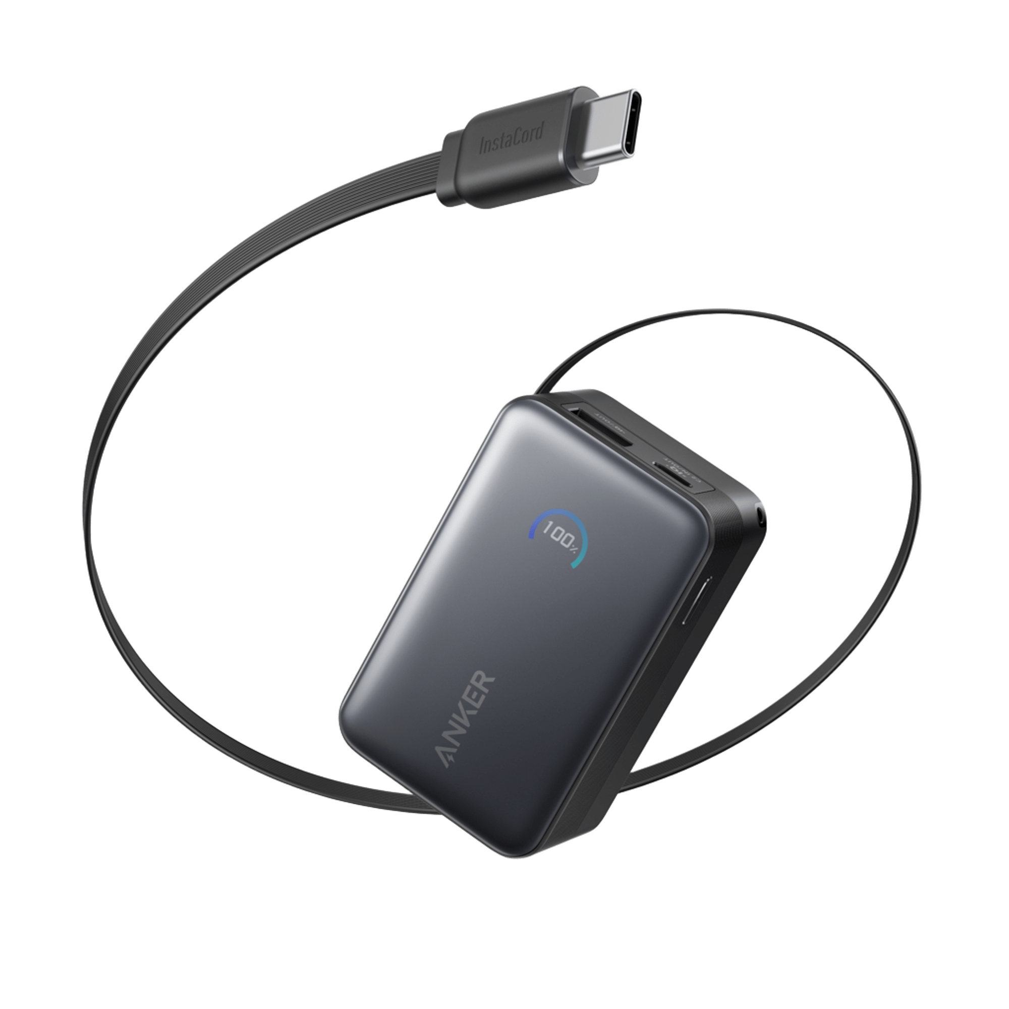Anker Nano 10K 45W power bank with built-in retractable USB-C cable and compact design for portable charging.