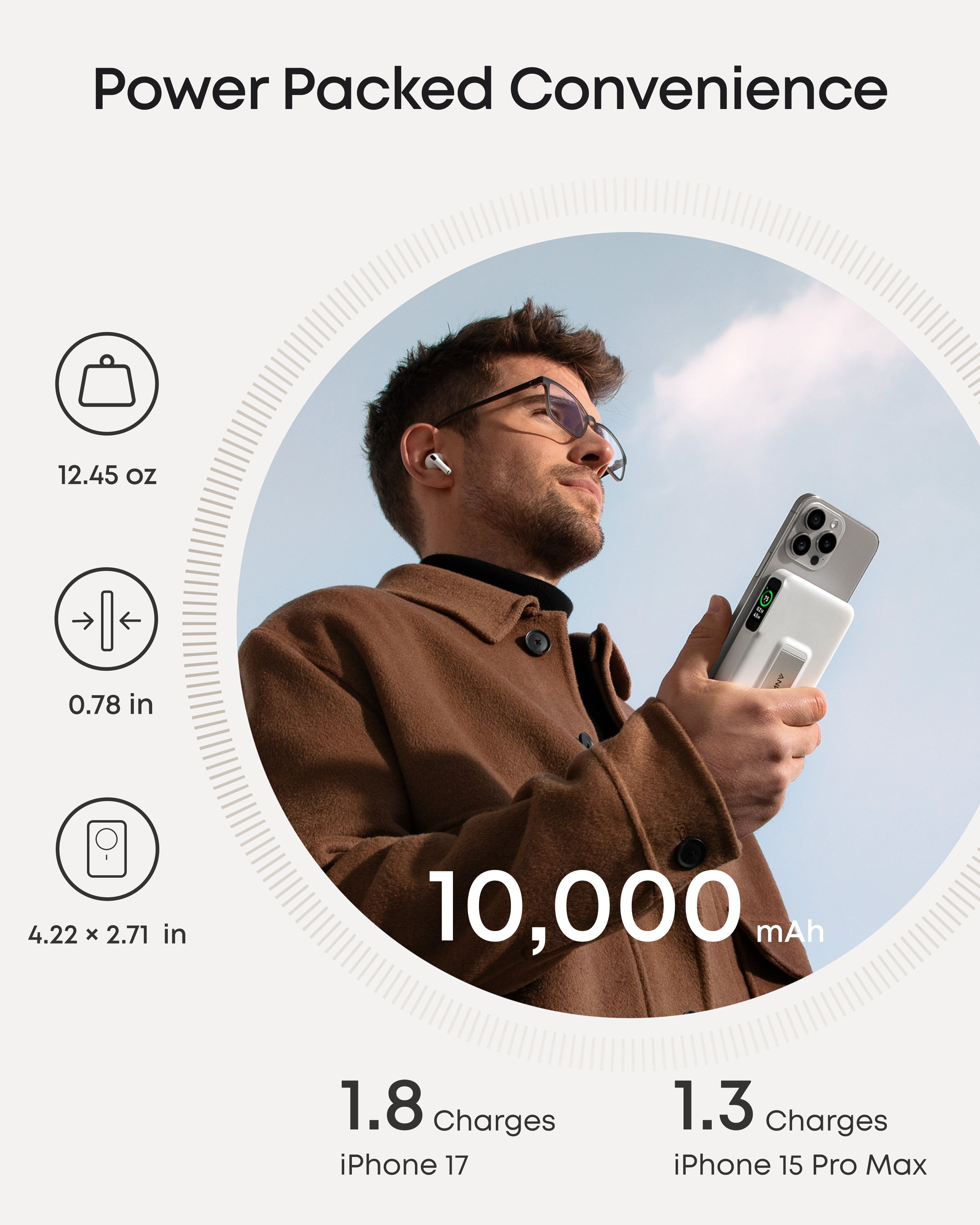 Anker MagGo 10K Power Bank showing sleek design with MagSafe magnetic charging feature and compact form factor.