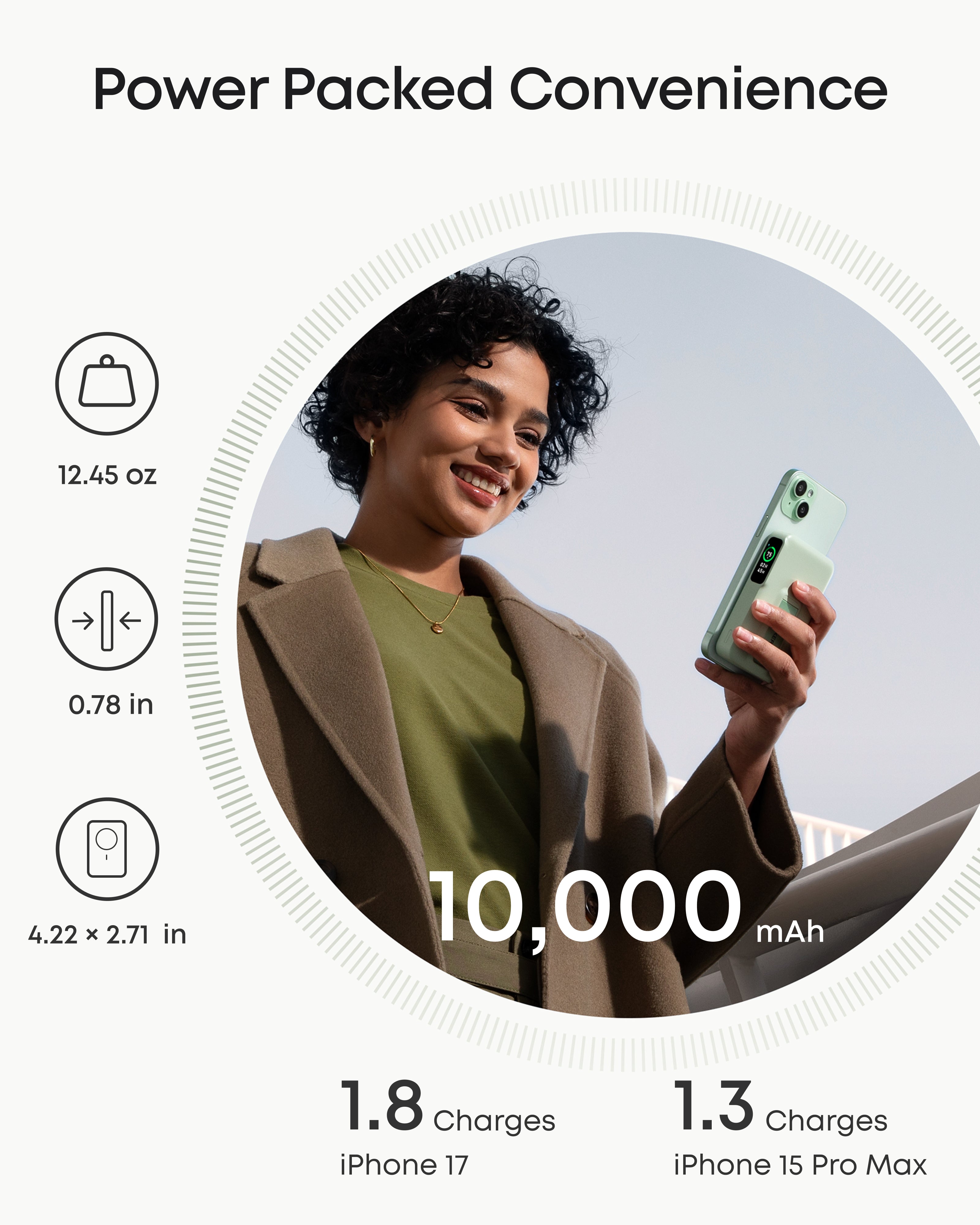 Anker MagGo 10K Power Bank showing a sleek portable charger with MagSafe-compatible magnetic connection and digital display screen.