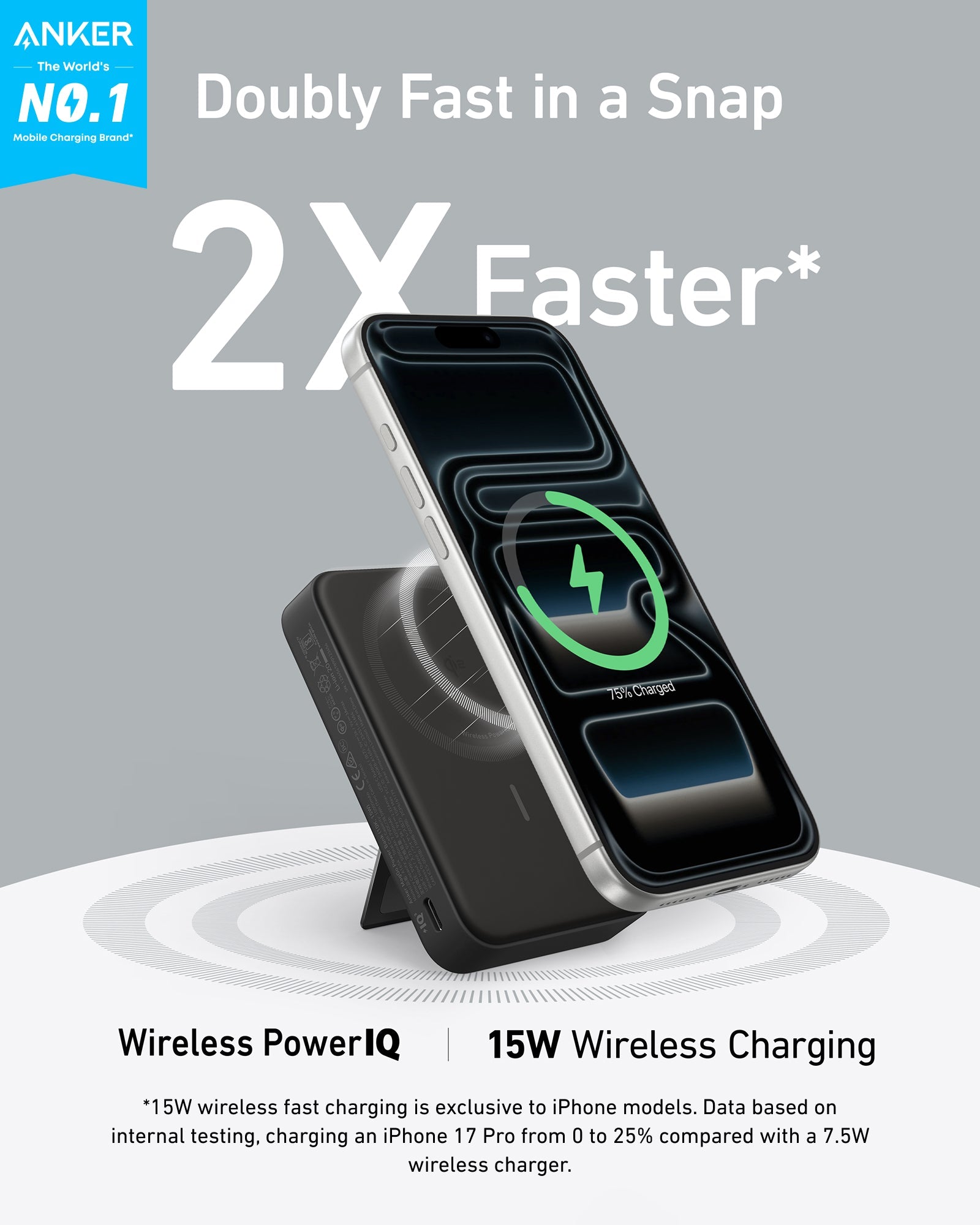 Anker MagGo 10K Power Bank with sleek design, showing USB-C and MagSafe charging ports for portable device power.