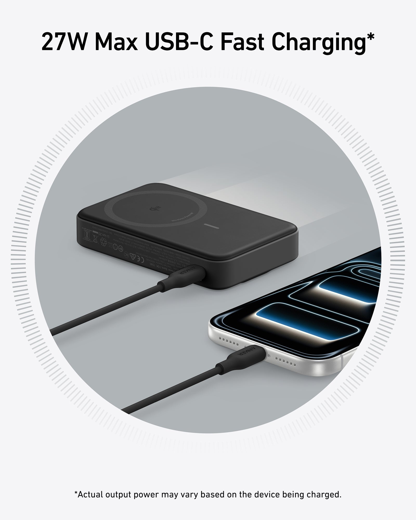 Anker MagGo Power Bank 10K with sleek black design and magnetic charging pad for smartphones and devices.
