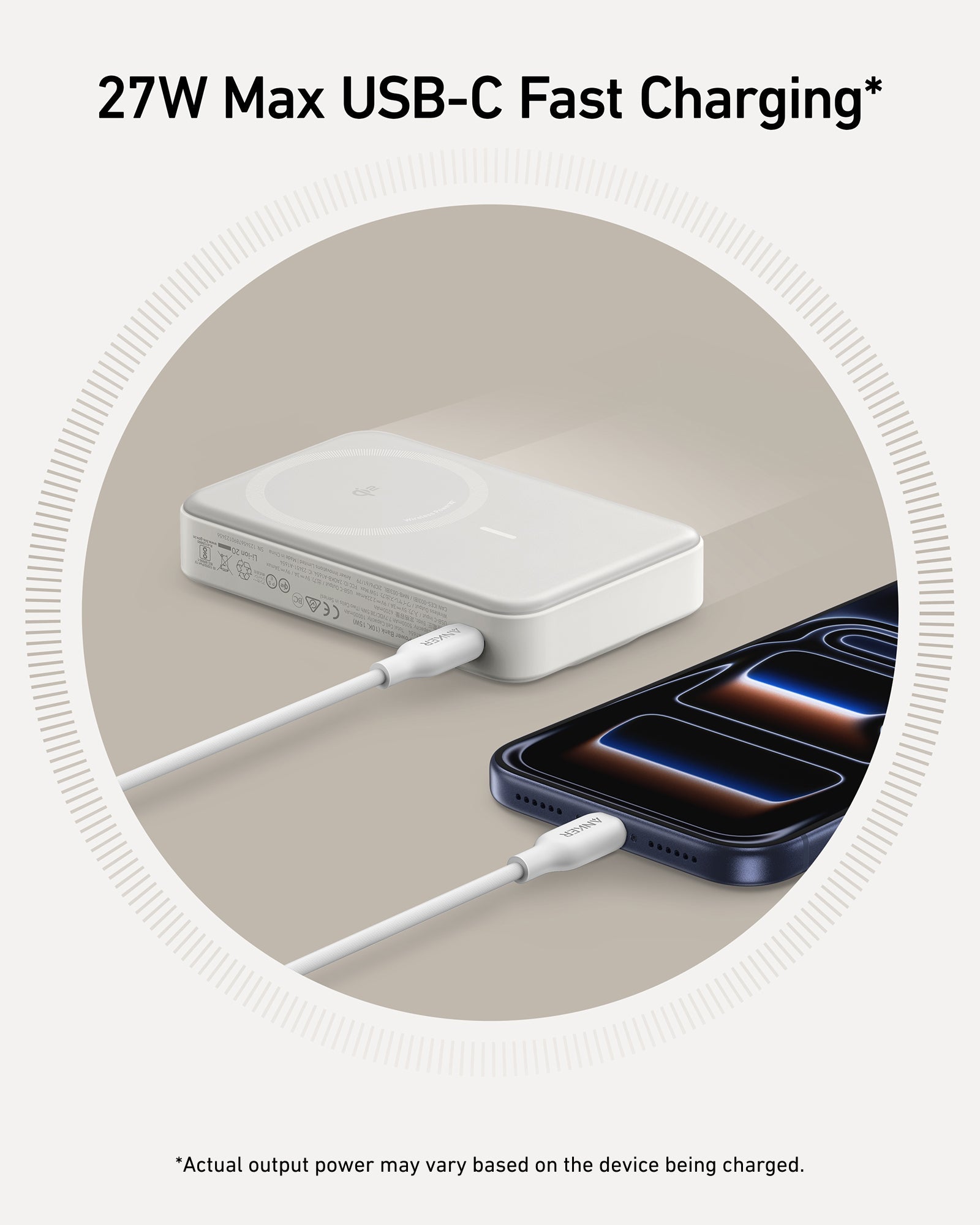 Anker MagGo Power Bank 10K with sleek black design, portable charging device featuring MagSafe compatibility and LED indicator.
