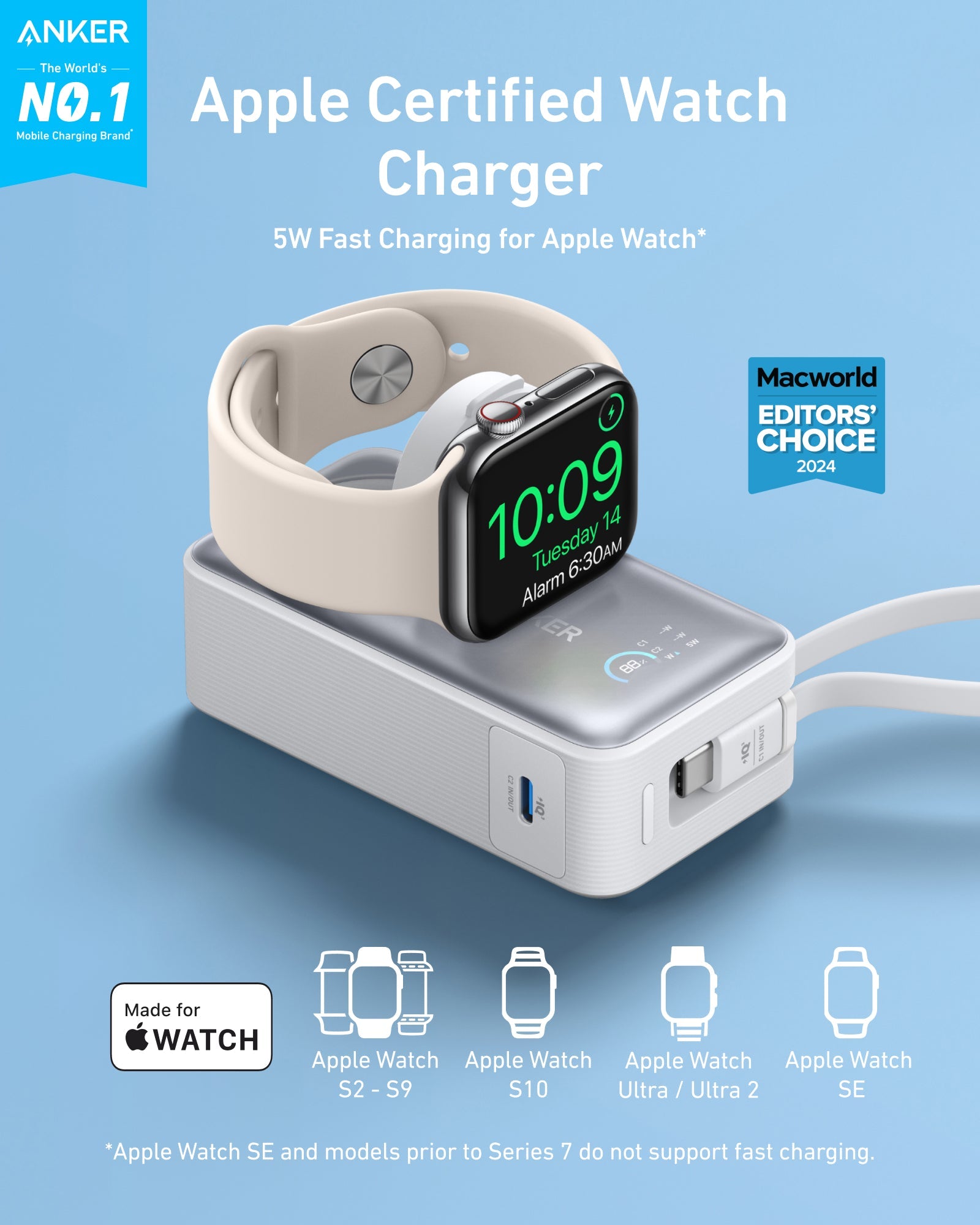 Anker MagGo 10K 35W power bank with Apple Watch charging pad, compact portable power bank for Apple Watch and mobile devices