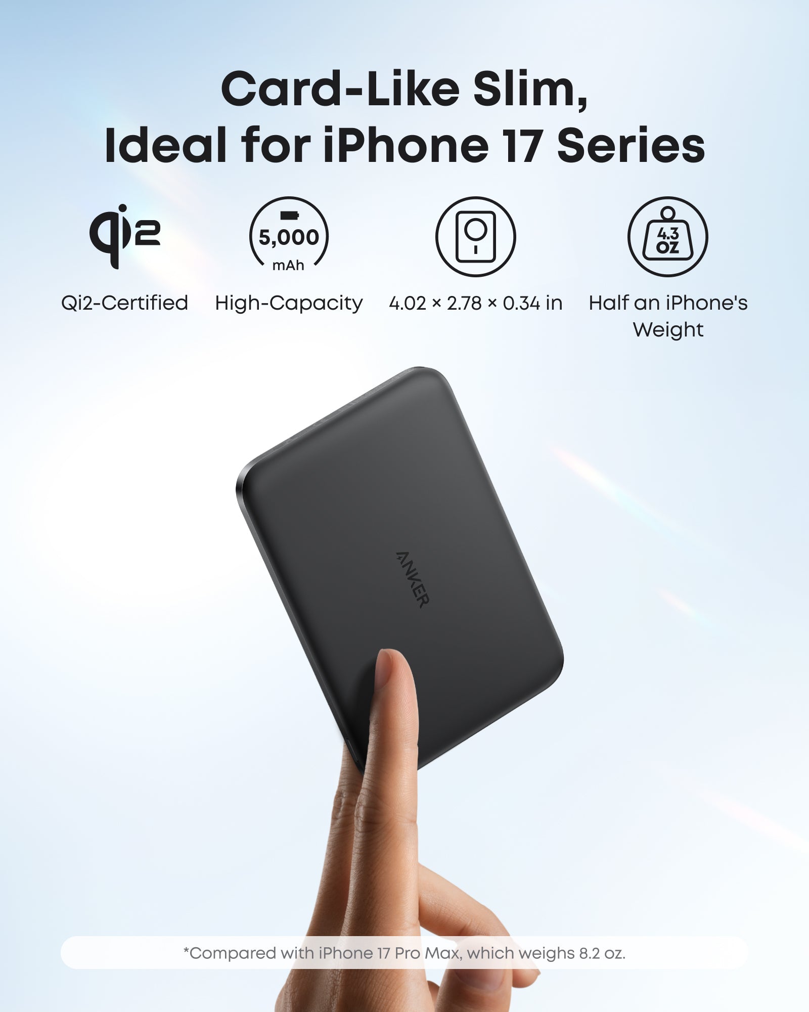 Anker Nano Power Bank 5K with MagGo wireless charging pad, slim compact design, black exterior, and charging ports visible.