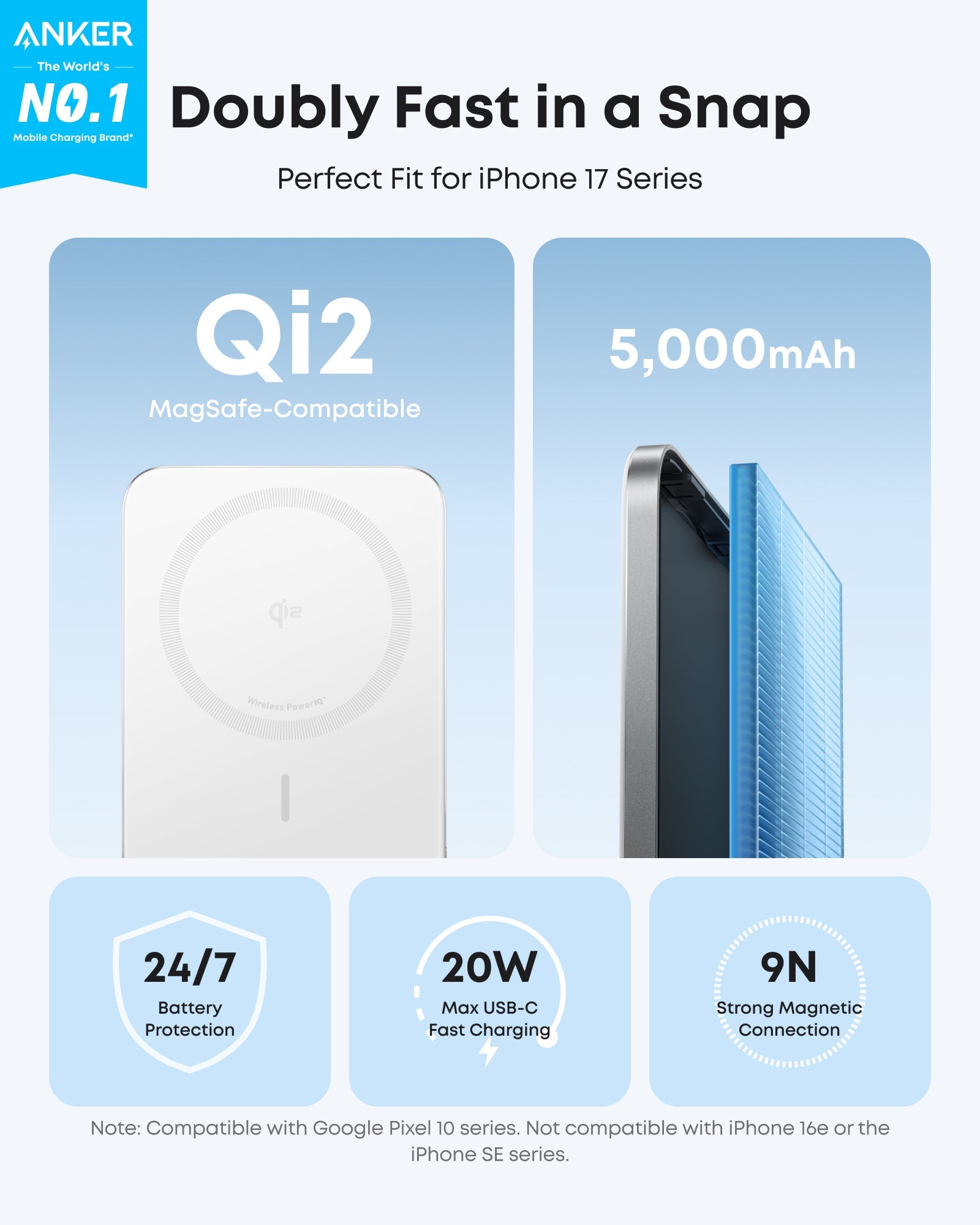 Anker Nano 5K MagGo Slim Power Bank showing compact design with USB-C port and textured surface for portable charging.