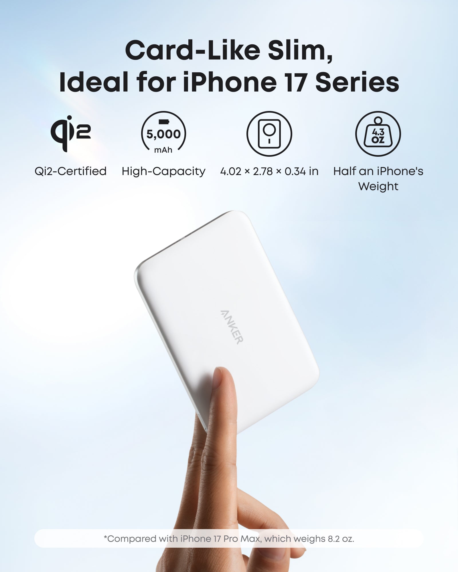 Anker Nano 5K MagGo slim power bank with digital display showing battery level, compact portable design, and sleek black finish.