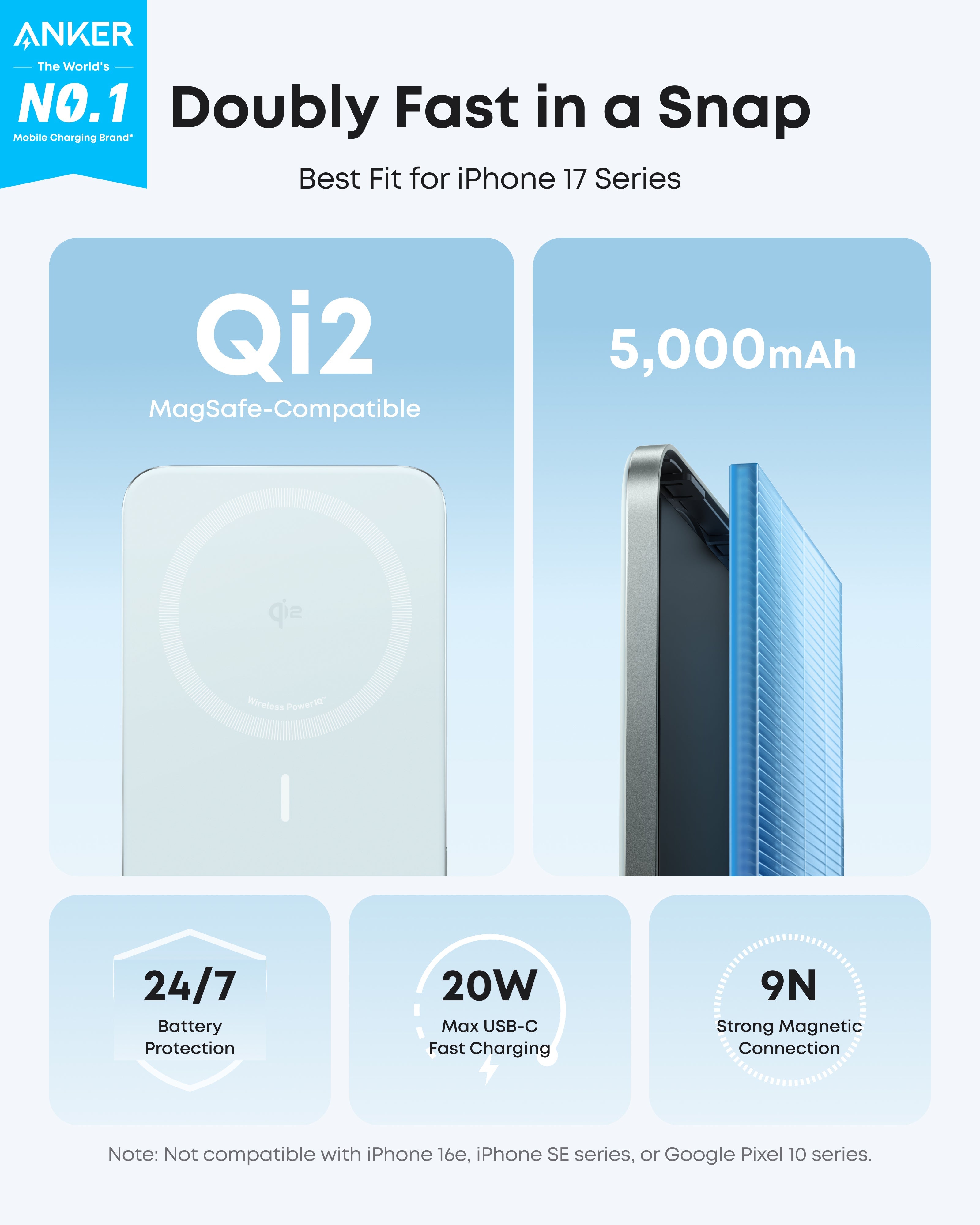 Anker Nano Power Bank 5K with MagGo Slim design, shown in black, portable compact rechargeable battery for charging devices.