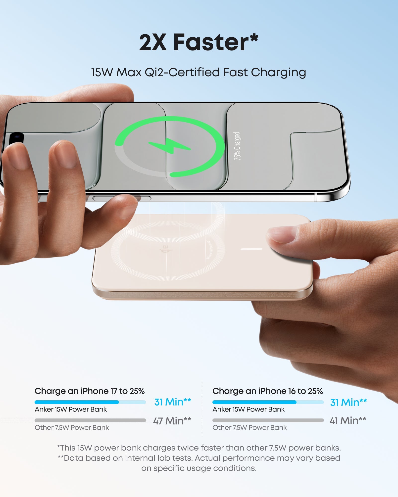 Anker Nano 5K MagGo slim power bank with USB-C port, compact design, and black finish, shown from a front angle.