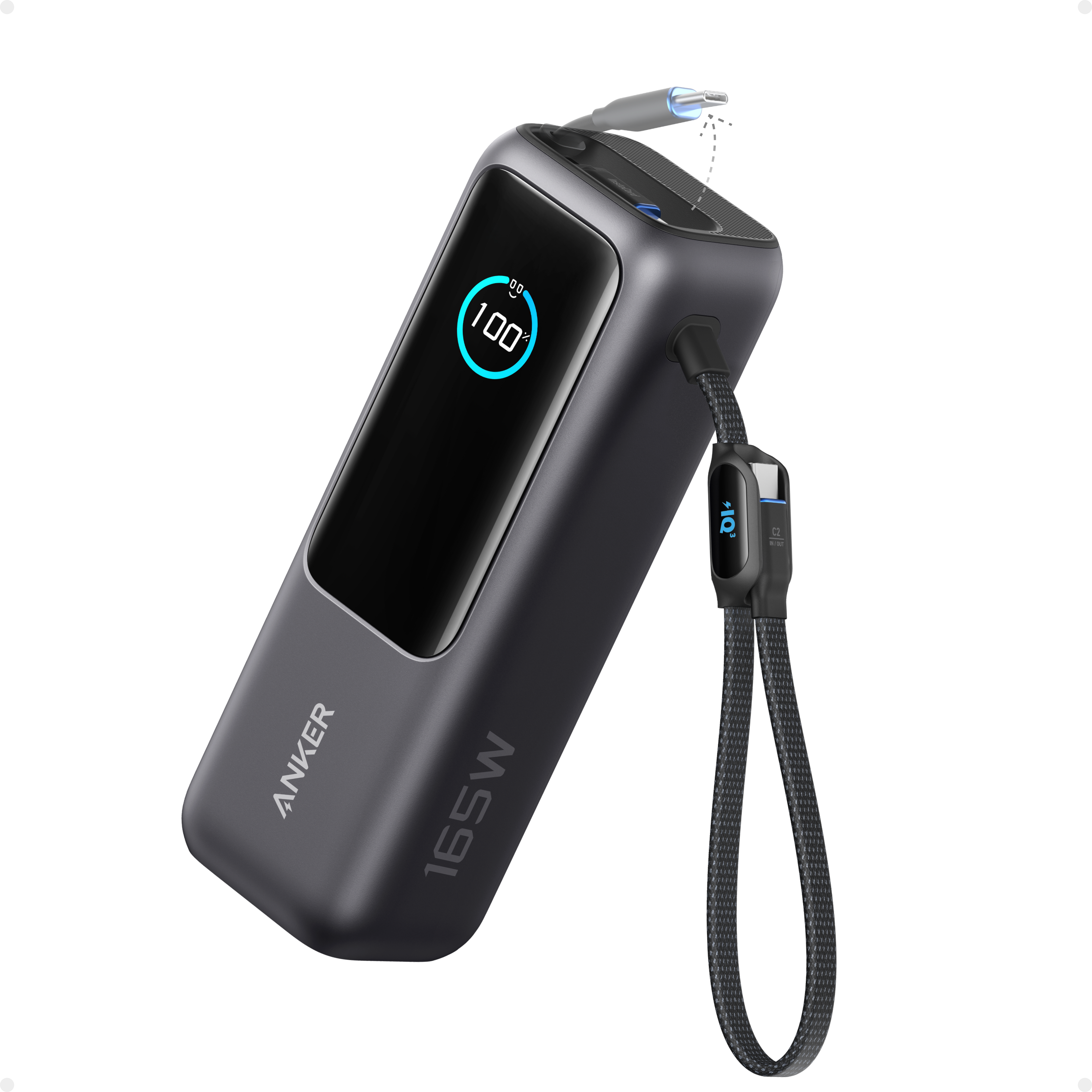 Anker 25K 165W laptop power bank with built-in retractable cables, portable portable charging device for laptops and devices
