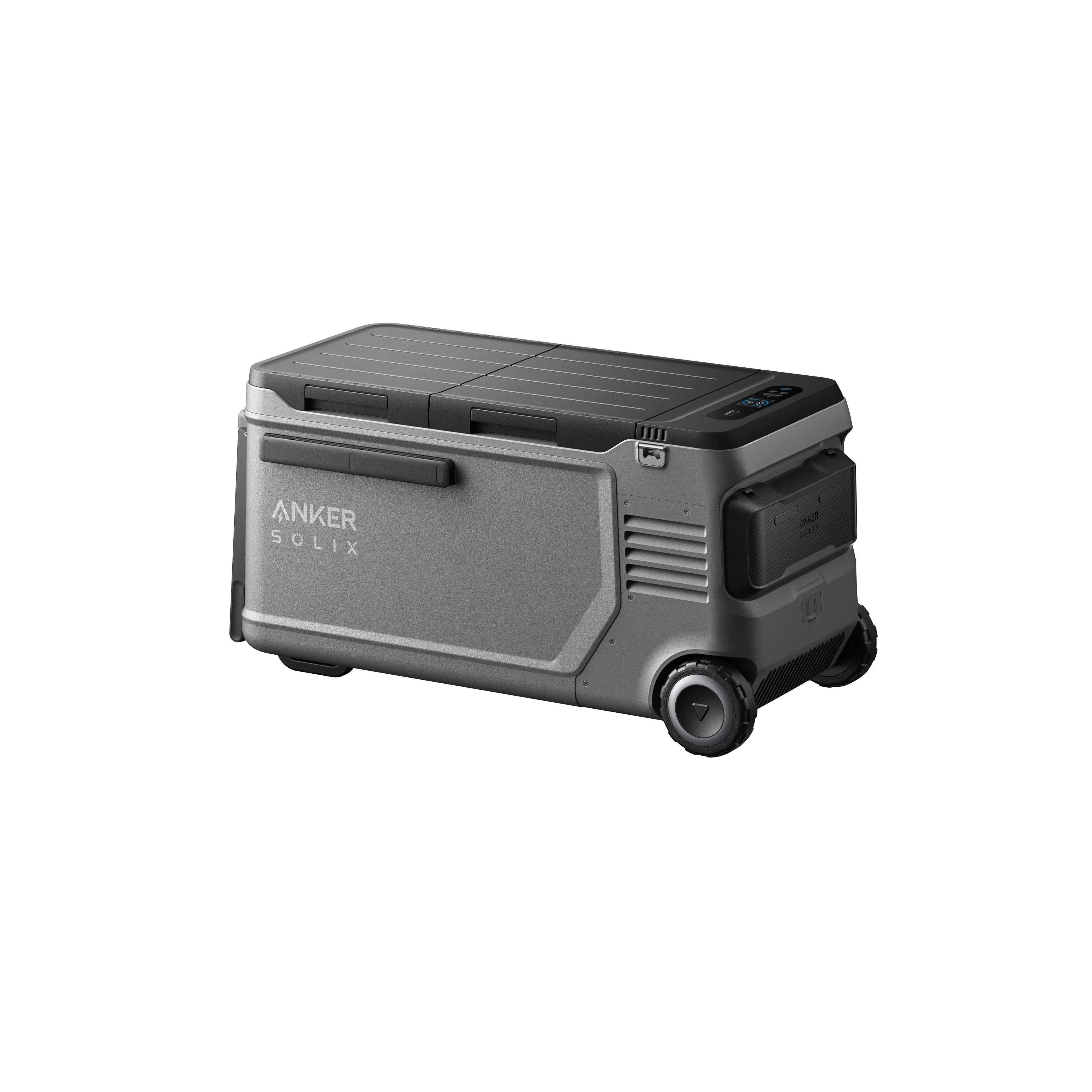 Green Vista Living Anker SOLIX EverFrost 2 58L cooler with sturdy handles and a sleek design for outdoor and camping use.