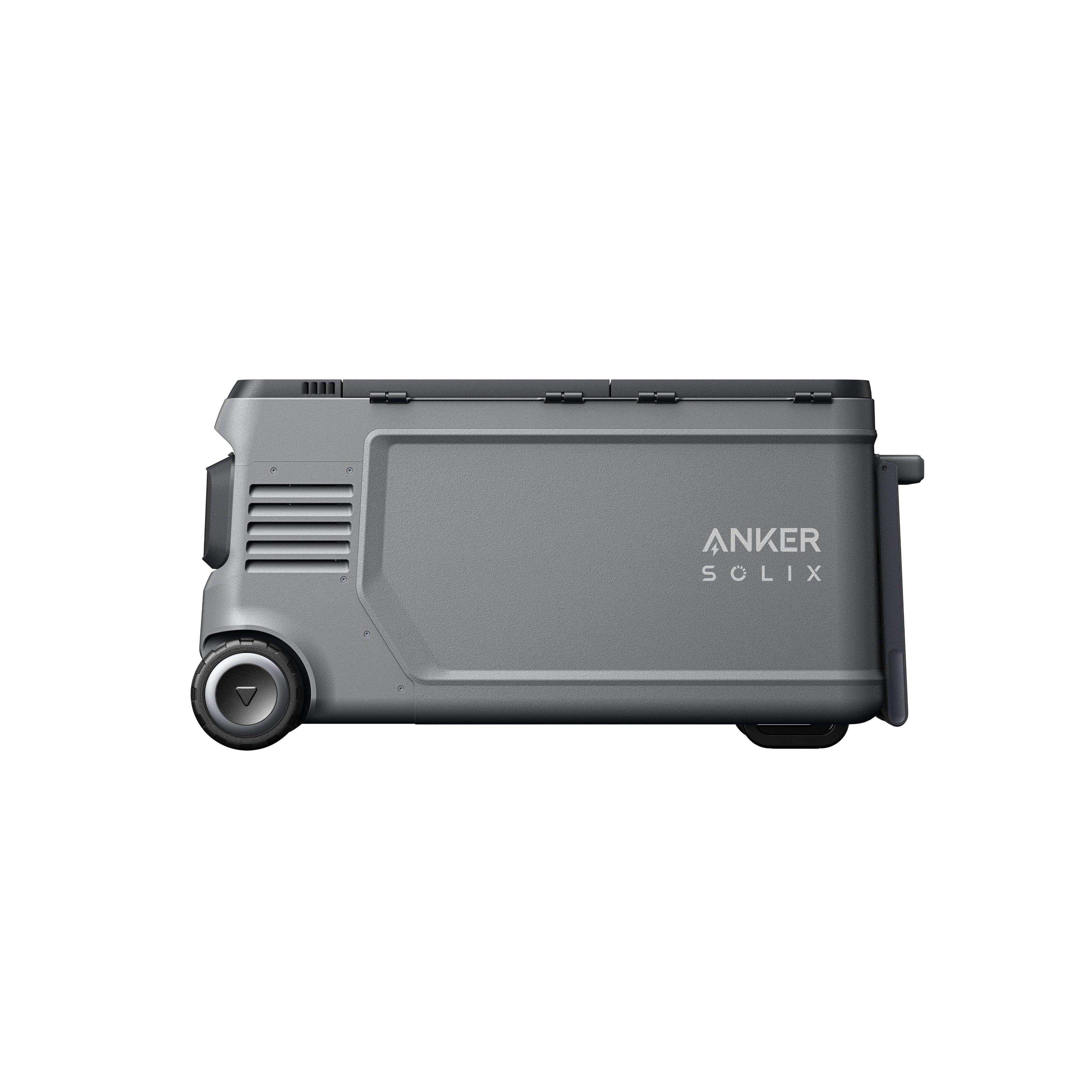 Green Vista Living Anker SOLIX EverFrost 2 58L cooler with sturdy handles and sleek design, ideal for outdoor adventures.