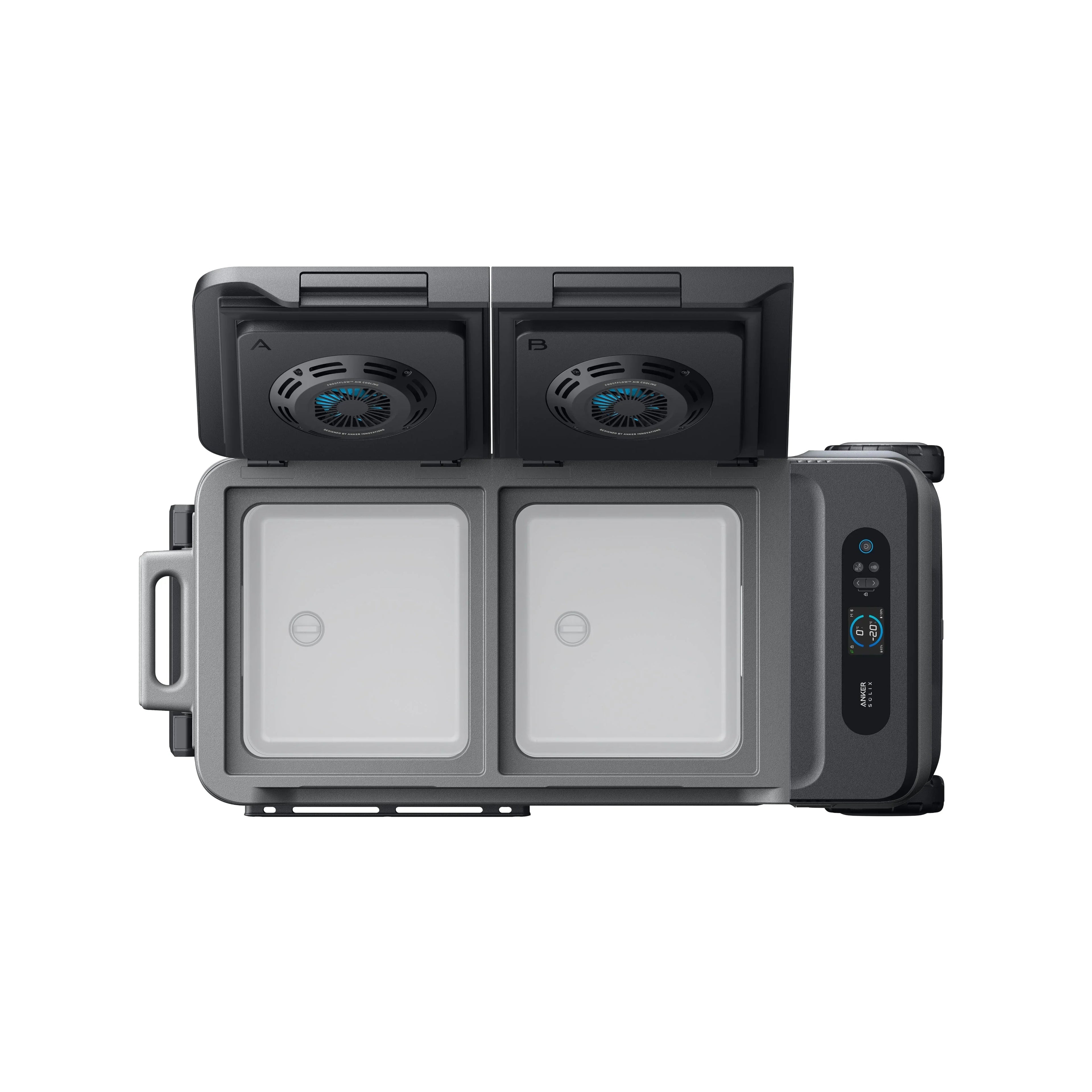 Green Vista Living Anker SOLIX EverFrost 2 58L cooler with sturdy handle and durable design, suitable for outdoor cooling needs.