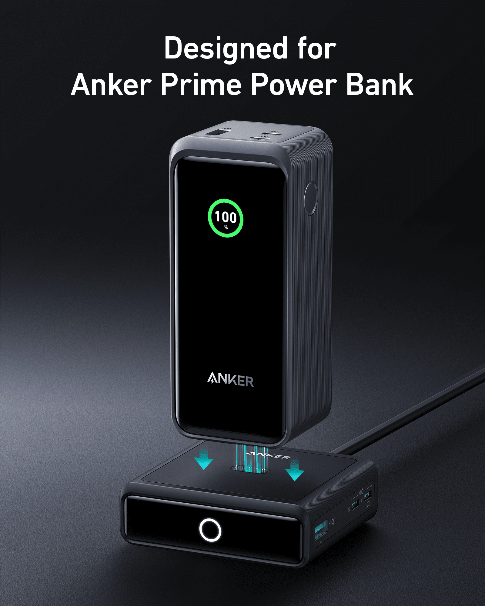 Anker 100W Charging Base with a sleek design, compatible with Anker Prime Power Bank for efficient charging.