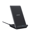 Anker 313 Wireless Charger stand for charging smartphones wirelessly, featuring a sleek vertical stand design.