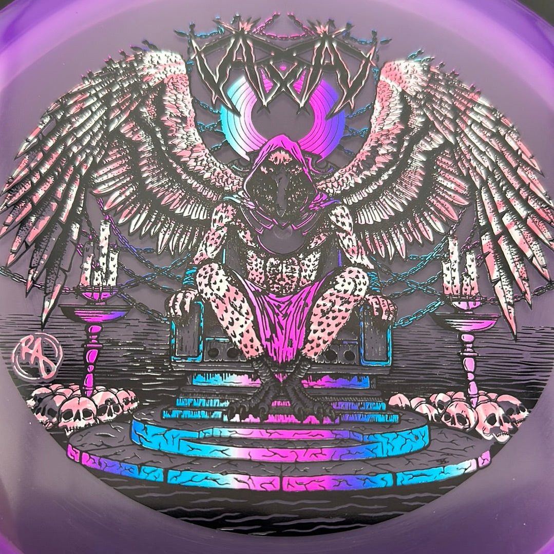 CryZtal Buzzz disc golf disc by Rare Air Discs featuring Karudi the Overseer from Cult of RAD, bright and detailed design.