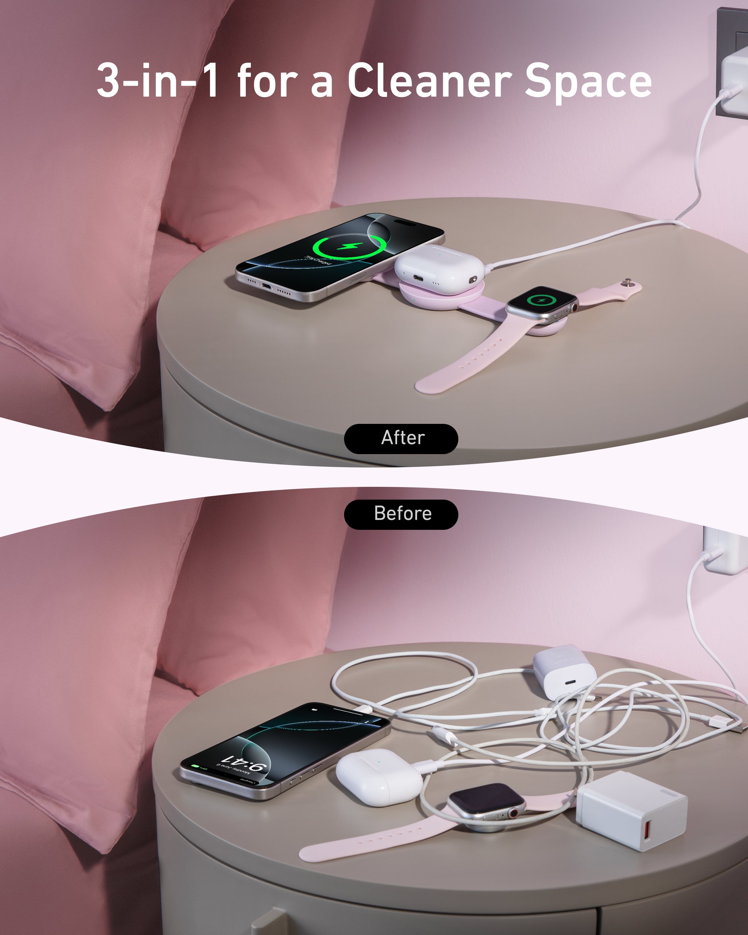 Anker MagGo 3-in-1 wireless charging station with foldable pad for smartphones, AirPods, and Apple Watch, in sleek design