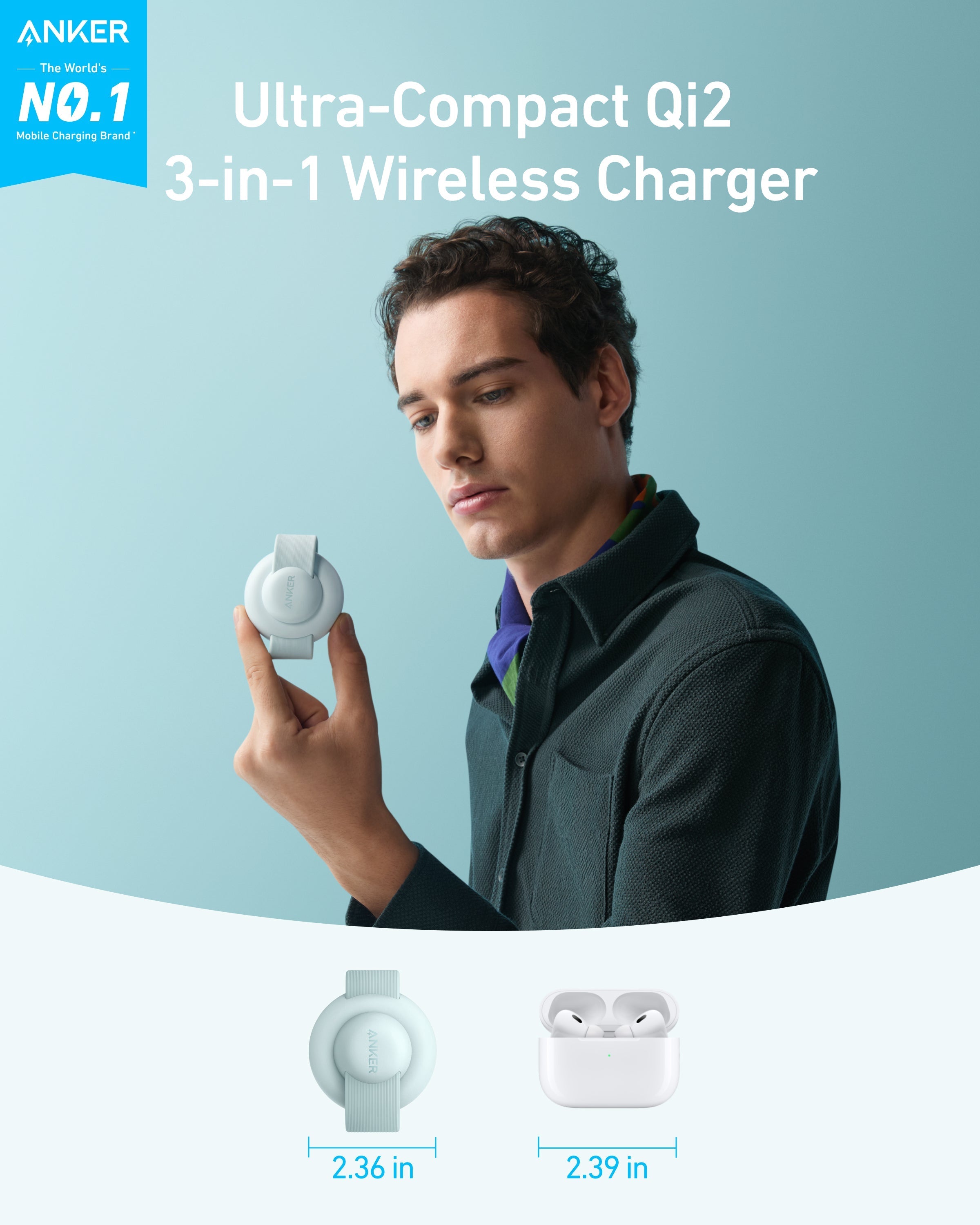 Anker MagGo 3-in-1 wireless charging station with foldable pad for smartphones, smartwatch, and earbuds, sleek and modern design.
