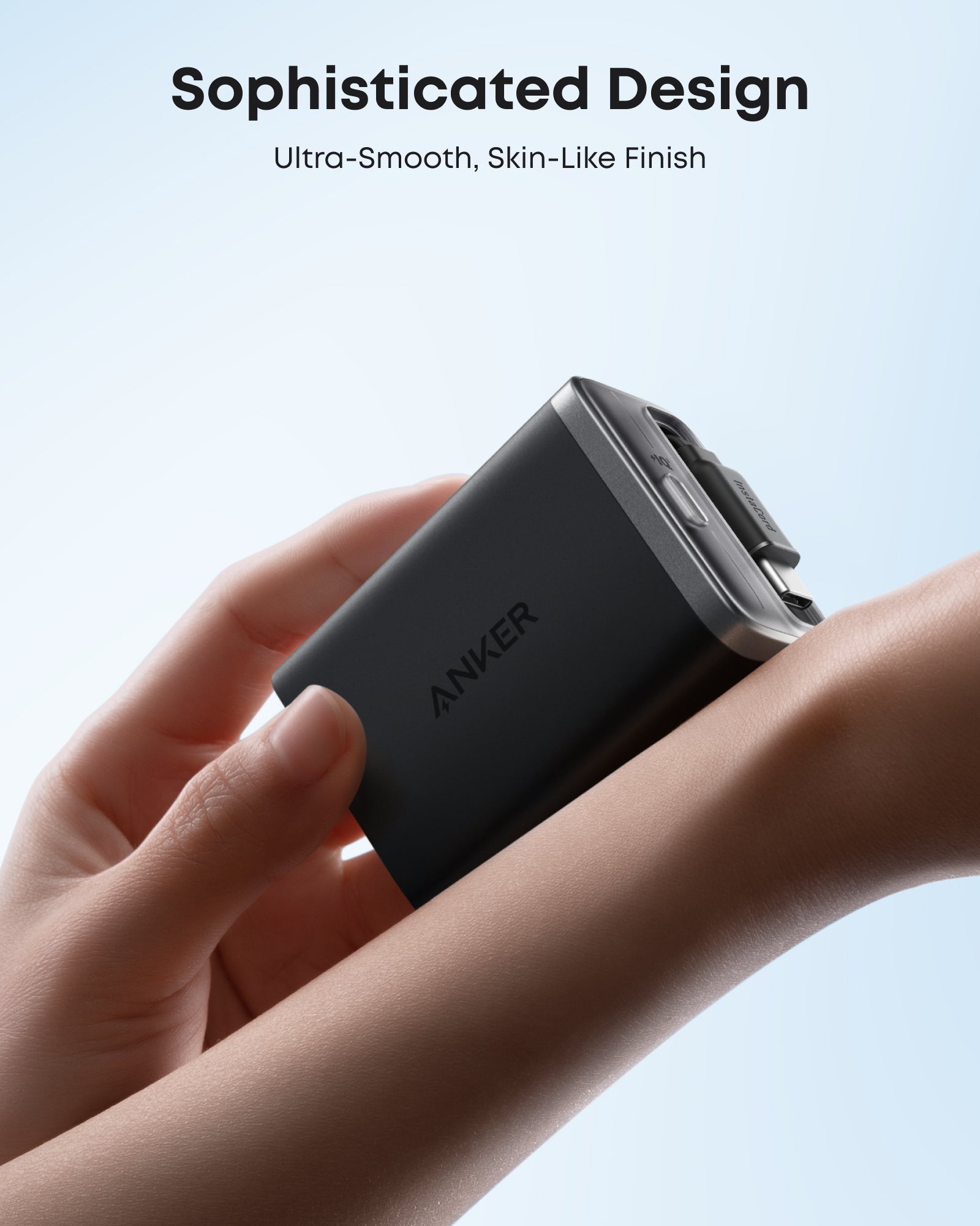 Anker Nano 35W charger with built-in retractable USB-C cable, compact and portable for fast device charging.