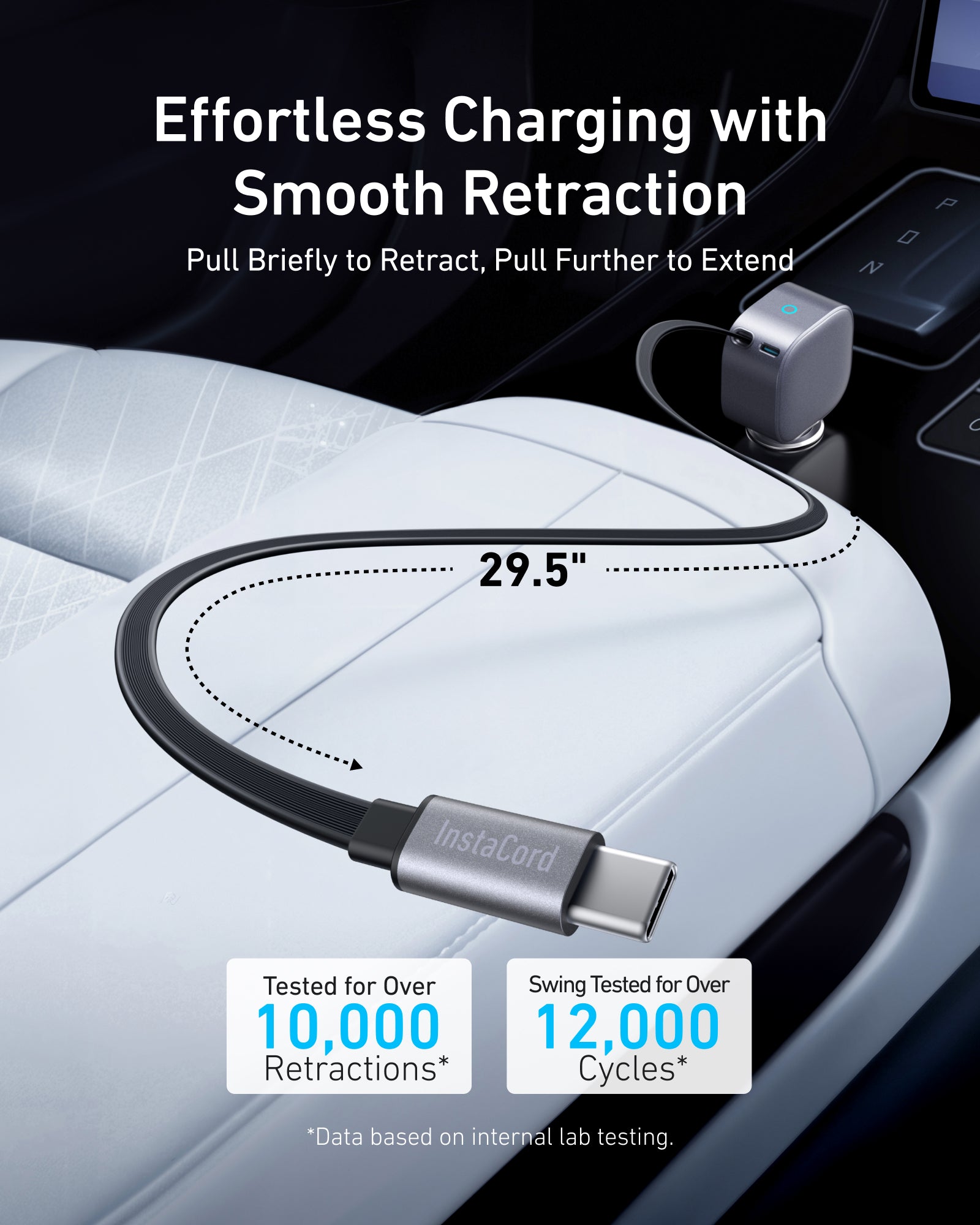 Anker Nano 75W car charger with compact design and USB-C port, shown plugged into a vehicle's dashboard.