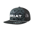 Black and grey ARIAT Aztec Rope trucker cap featuring a structured front and adjustable snapback, stylish headwear by HatCountry
