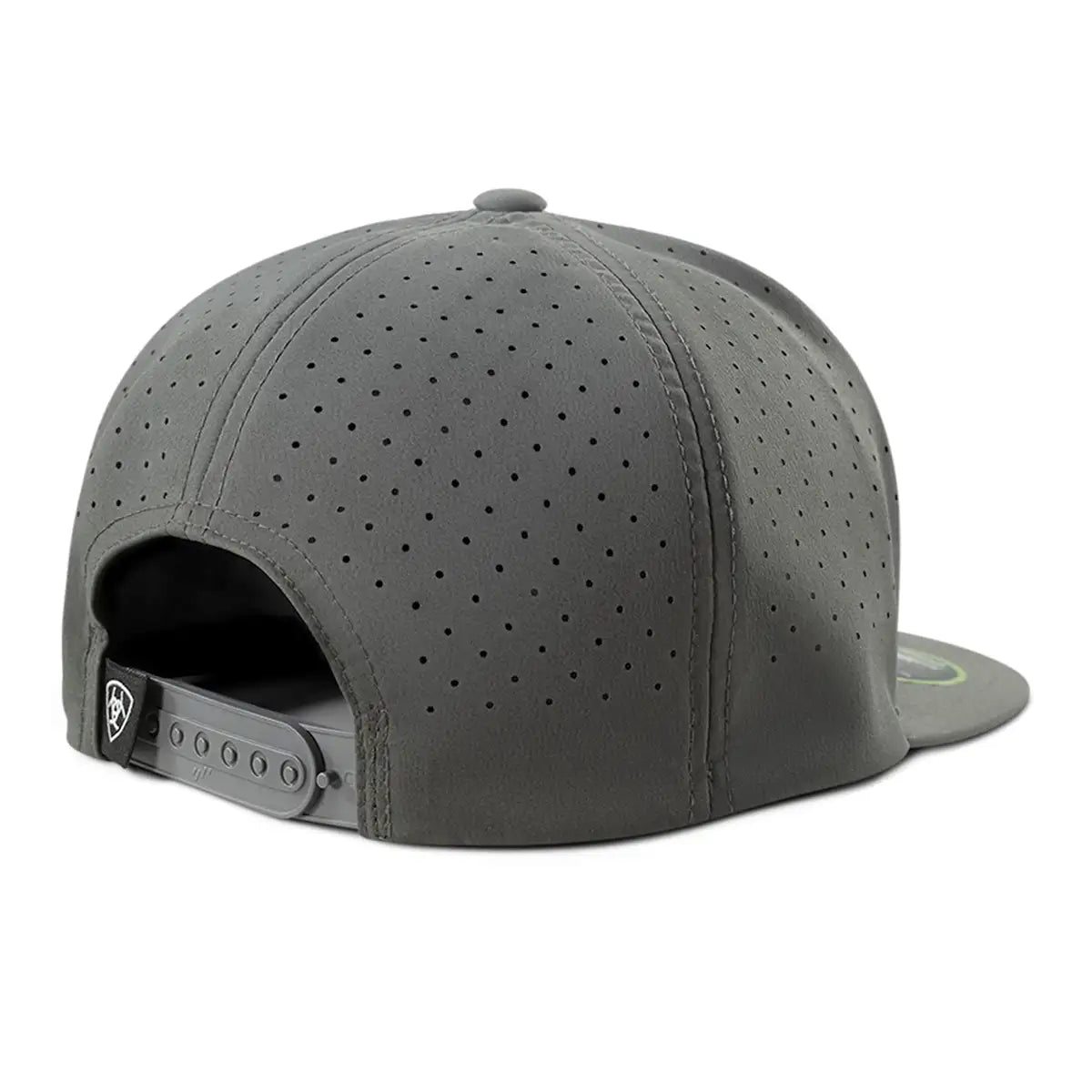 Back view of ARIAT 3D embroidered two-tone charcoal ball cap, showcasing the stylish headwear design and branding.