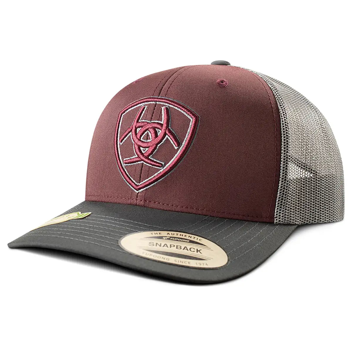 ARIAT 3D Embroidered Shield ( Burgundy/Grey )- Trucker Cap - OVERLANDERS Outfitter