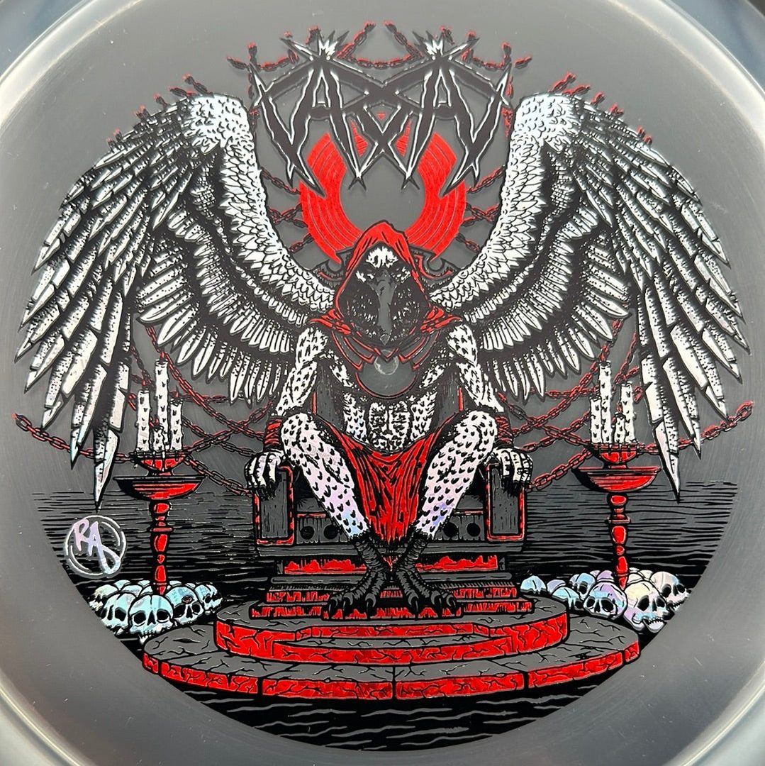 CryZtal Buzzz disc golf disc by Rare Air Discs featuring Karudi the Overseer from Cult of RAD, with vibrant transparent design.