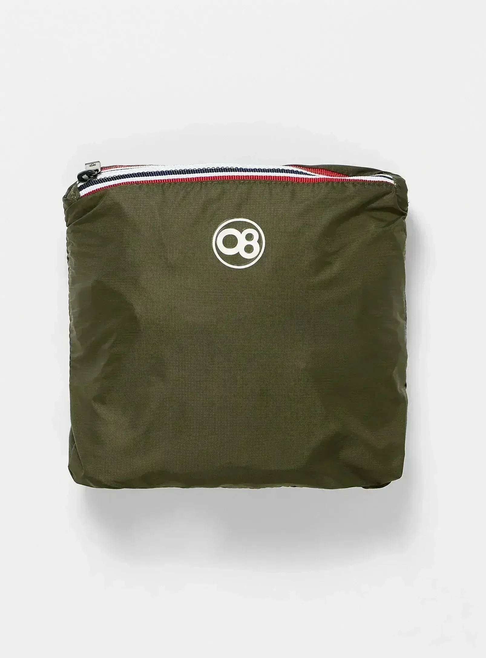 Femstylo Torba quarter zip light packable rain jacket shown folded, lightweight and compact for convenient rain protection.