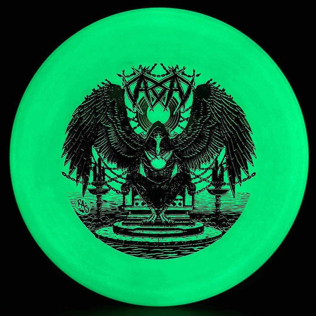 ESP Glo Buzzz disc golf disc by Rare Air Discs featuring Karudi the Overseer design from Cult of RAD collection.