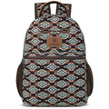 Brown and turquoise Ariat Southwest backpack with leather accents, front pockets, and adjustable straps, perfect for casual accessories.
