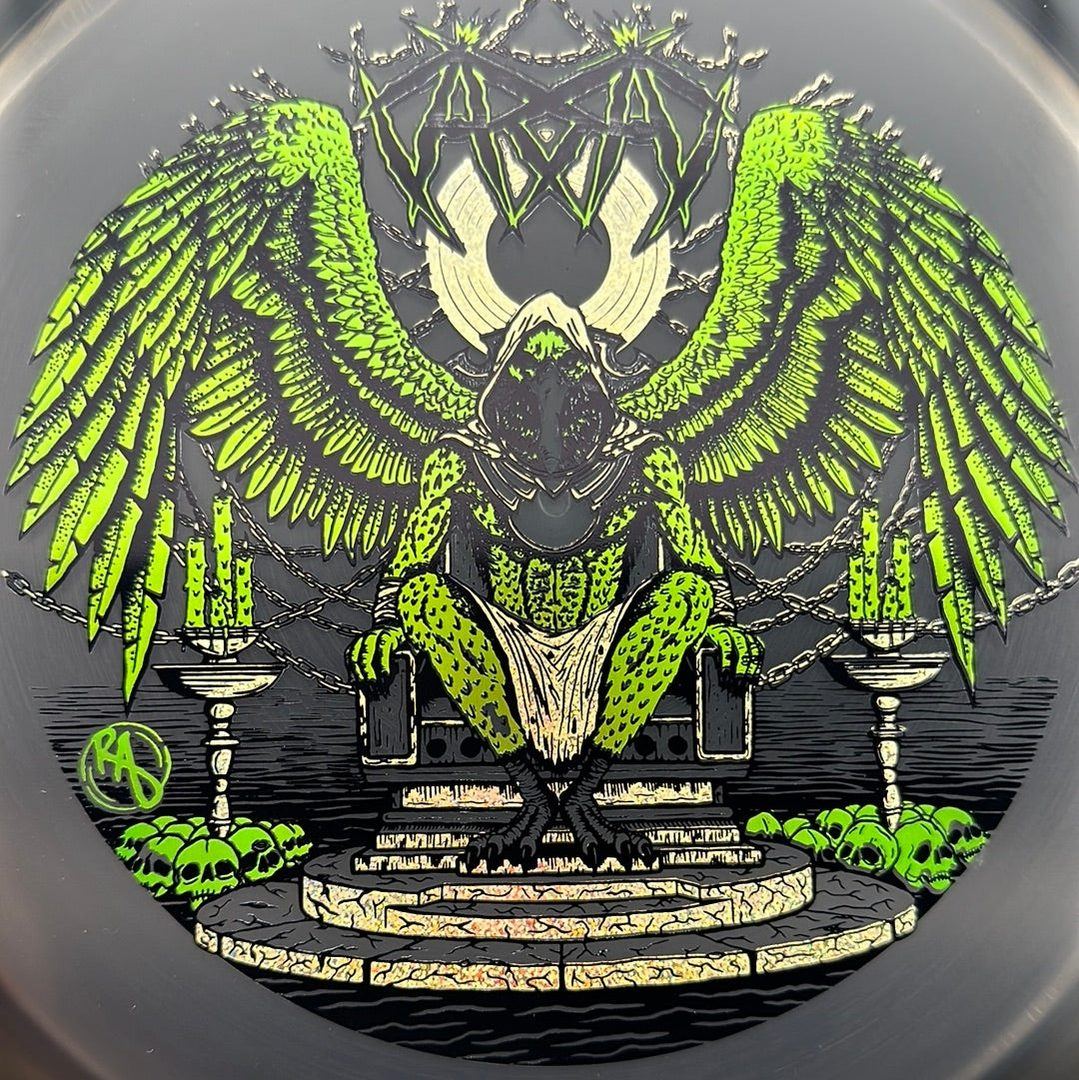CryZtal Buzzz disc golf disc by Rare Air Discs featuring Karudi the Overseer from Cult of RAD logo design.