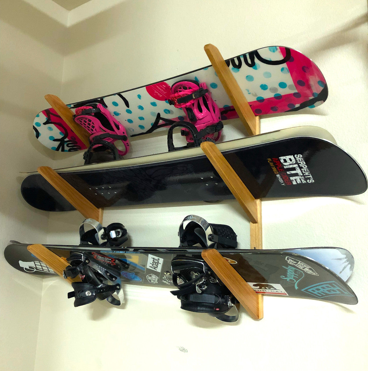 TidyTimber Snowboard Storage Wood Rack | Holds 3 Snowboards - OVERLANDERS Outfitter
