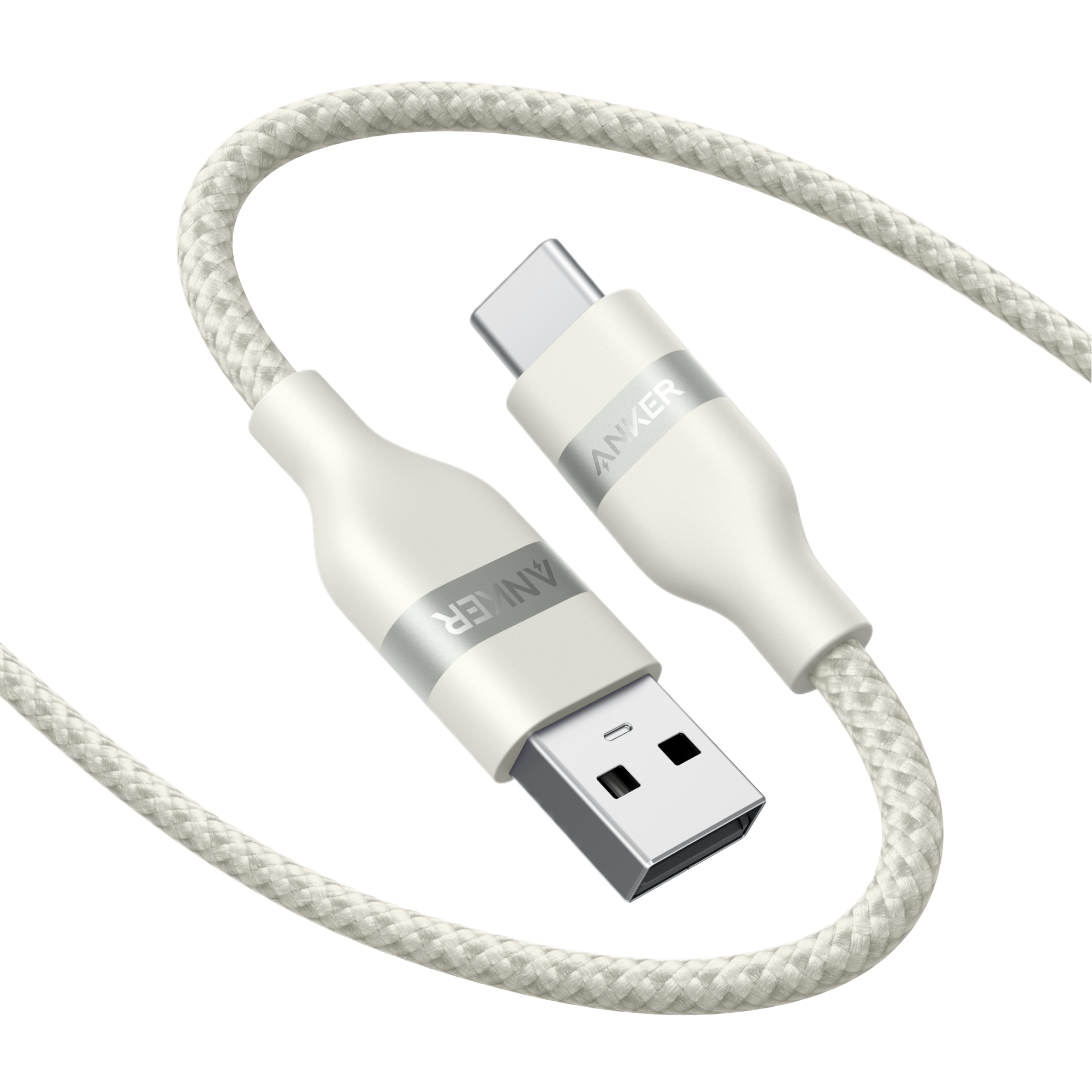Anker upcycled braided USB-A to USB-C cable, available in 3 ft and 6 ft lengths, with a durable braided design.