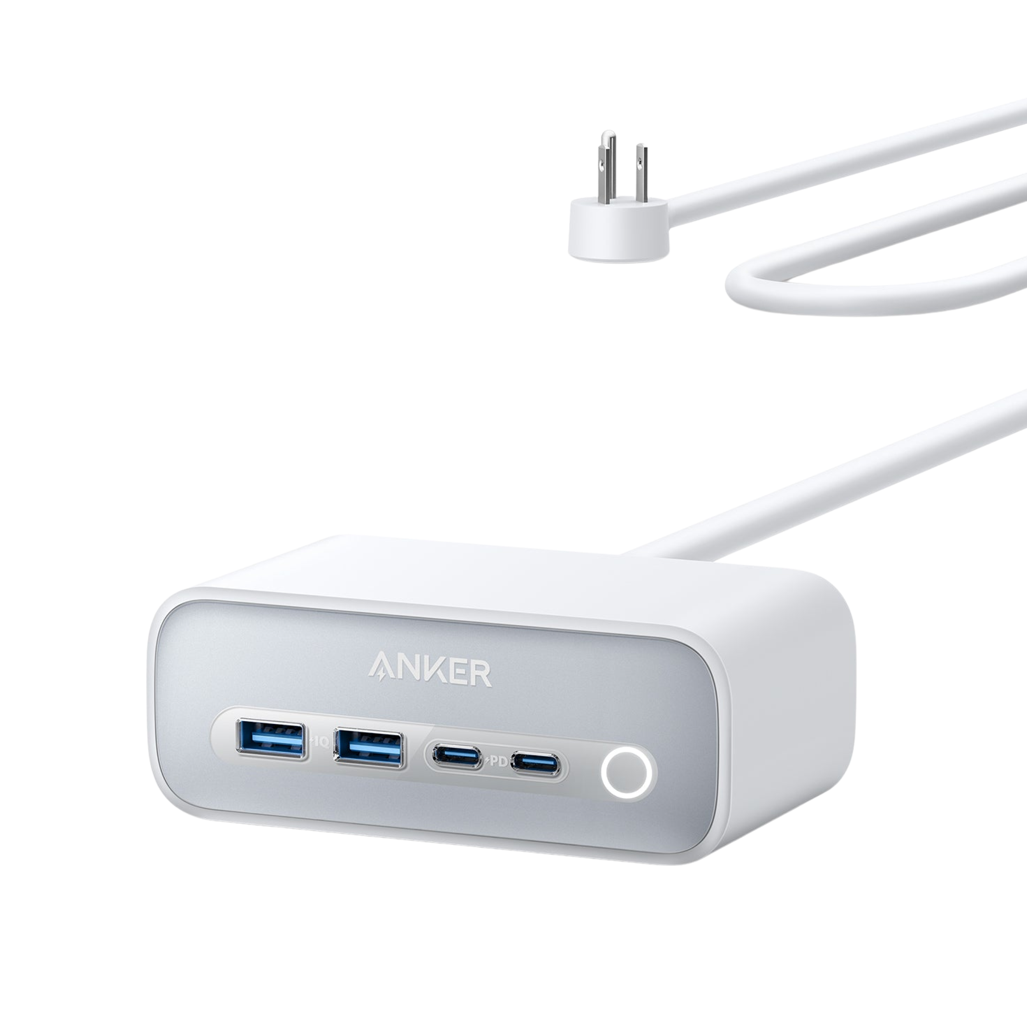 Anker 525 charging station with multiple USB ports for efficient charging of devices; sleek black design.