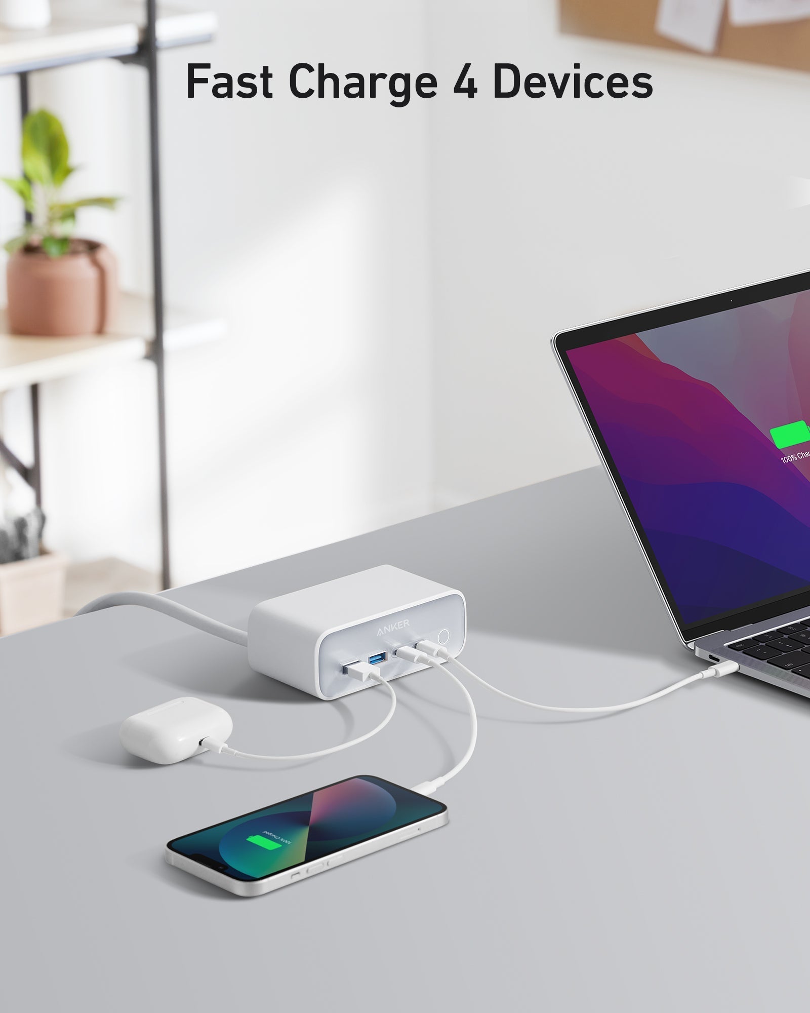 Anker 525 charging station with multiple USB ports, compact design, and sleek black finish for efficient device charging.