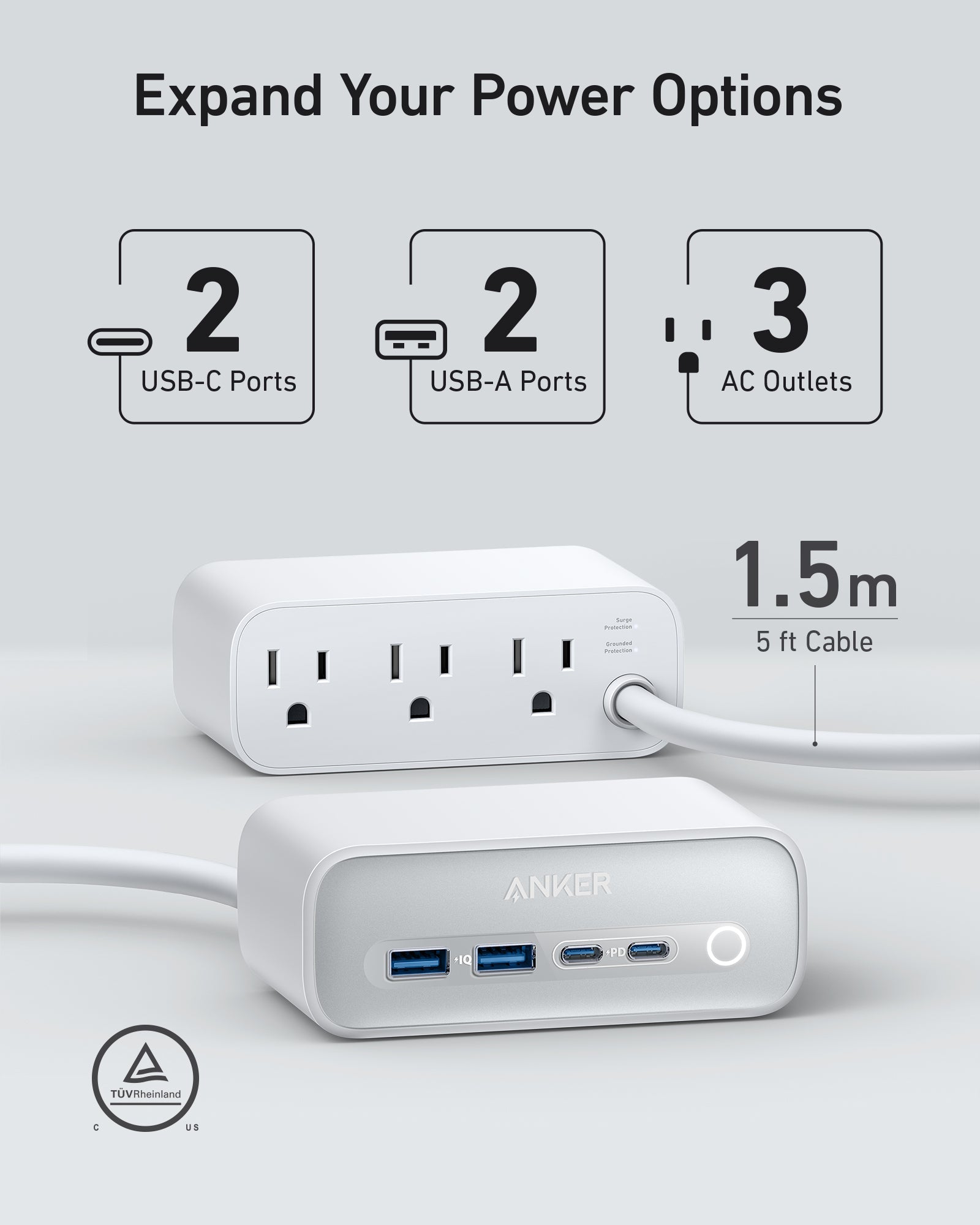 Anker 525 charging station with multiple USB ports, black plastic design, compact charging hub for various devices.