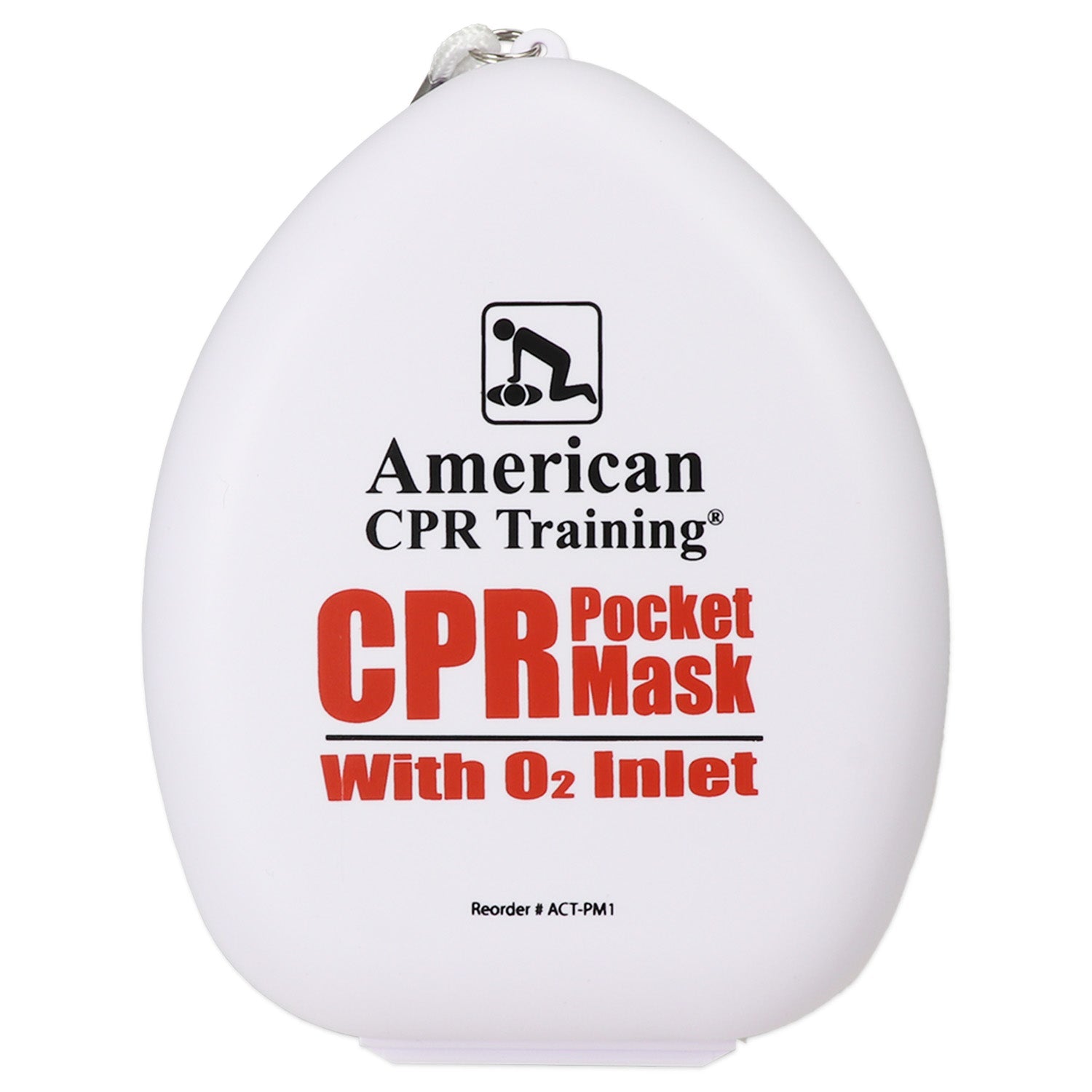 American CPR Pocket Mask in plastic case with O2 inlet, suitable for adult, child, and infant rescue, by quakekits.com.