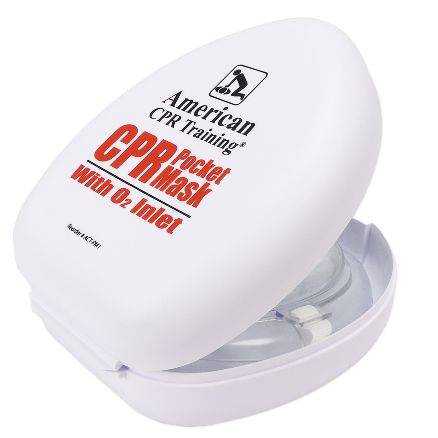 American CPR Pocket Mask in plastic case with O2 inlet for adult, child, and infant rescue, compact CPR equipment from quakekits.com