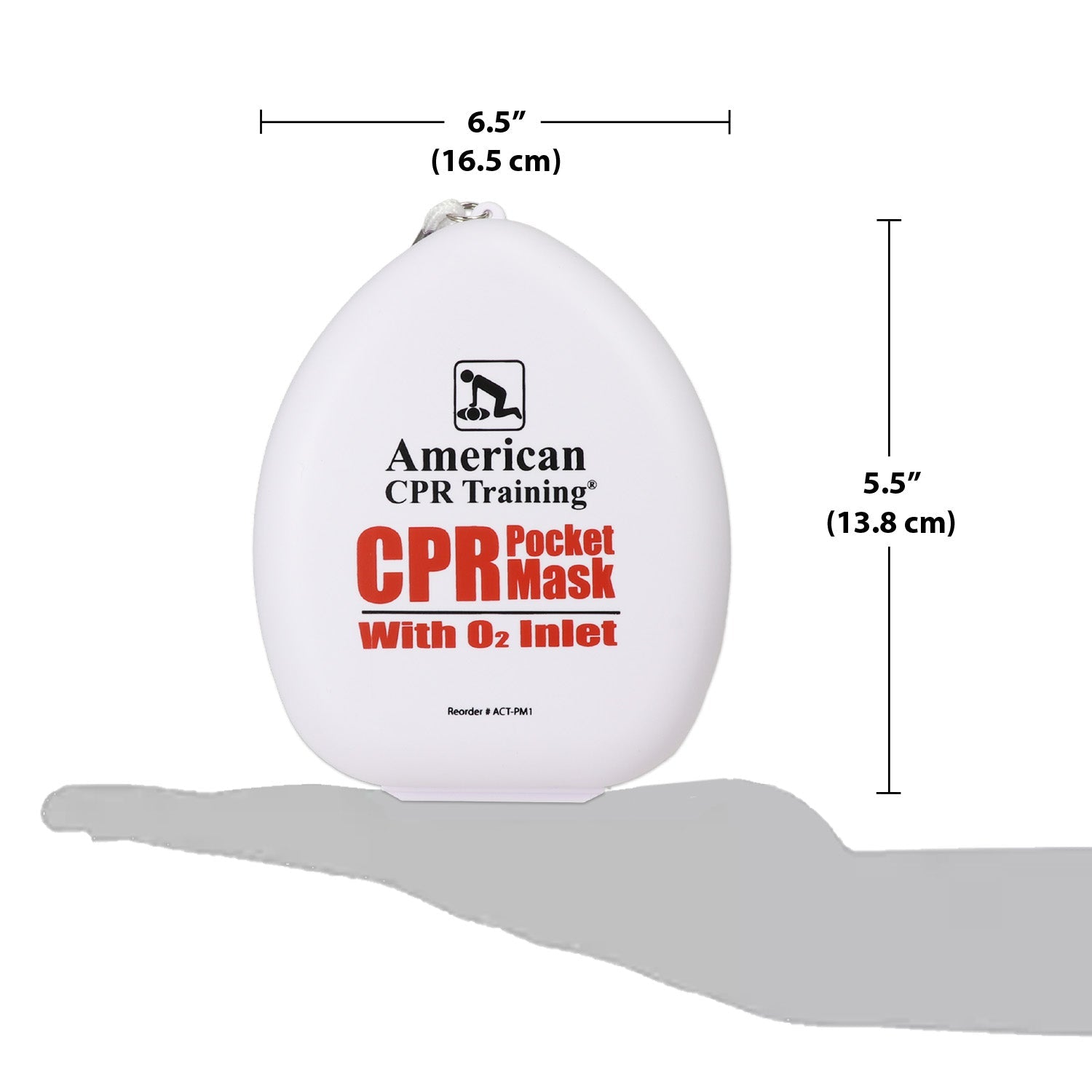 American CPR pocket mask in plastic case with adult, child, infant options and oxygen inlet for CPR rescue equipment.