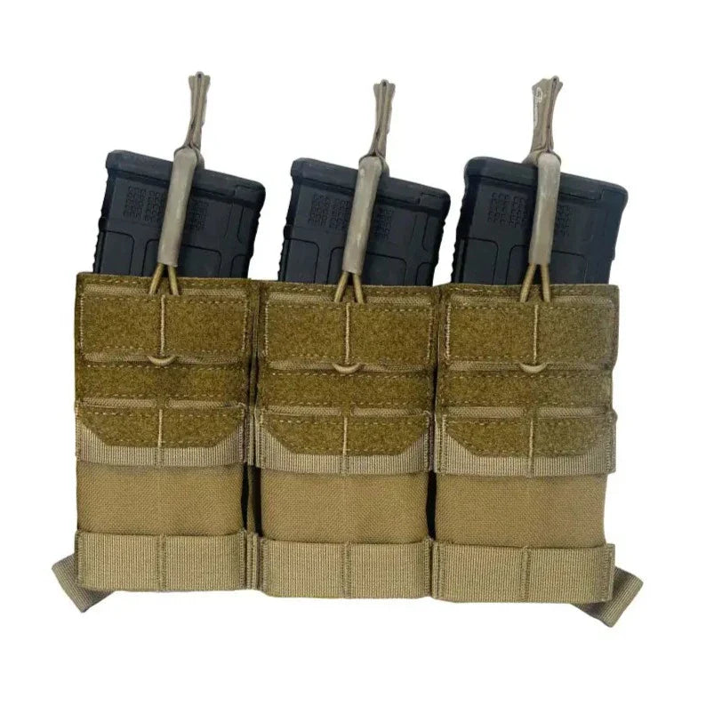HCC Tactical AG3 Triple Mag Placard in coyote brown, tactical gear with three magazine pouches for military or outdoor use.