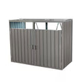 Outdoor grey galvanized steel garbage bin storage shed by HomePacific, designed to hold two trash cans securely outside