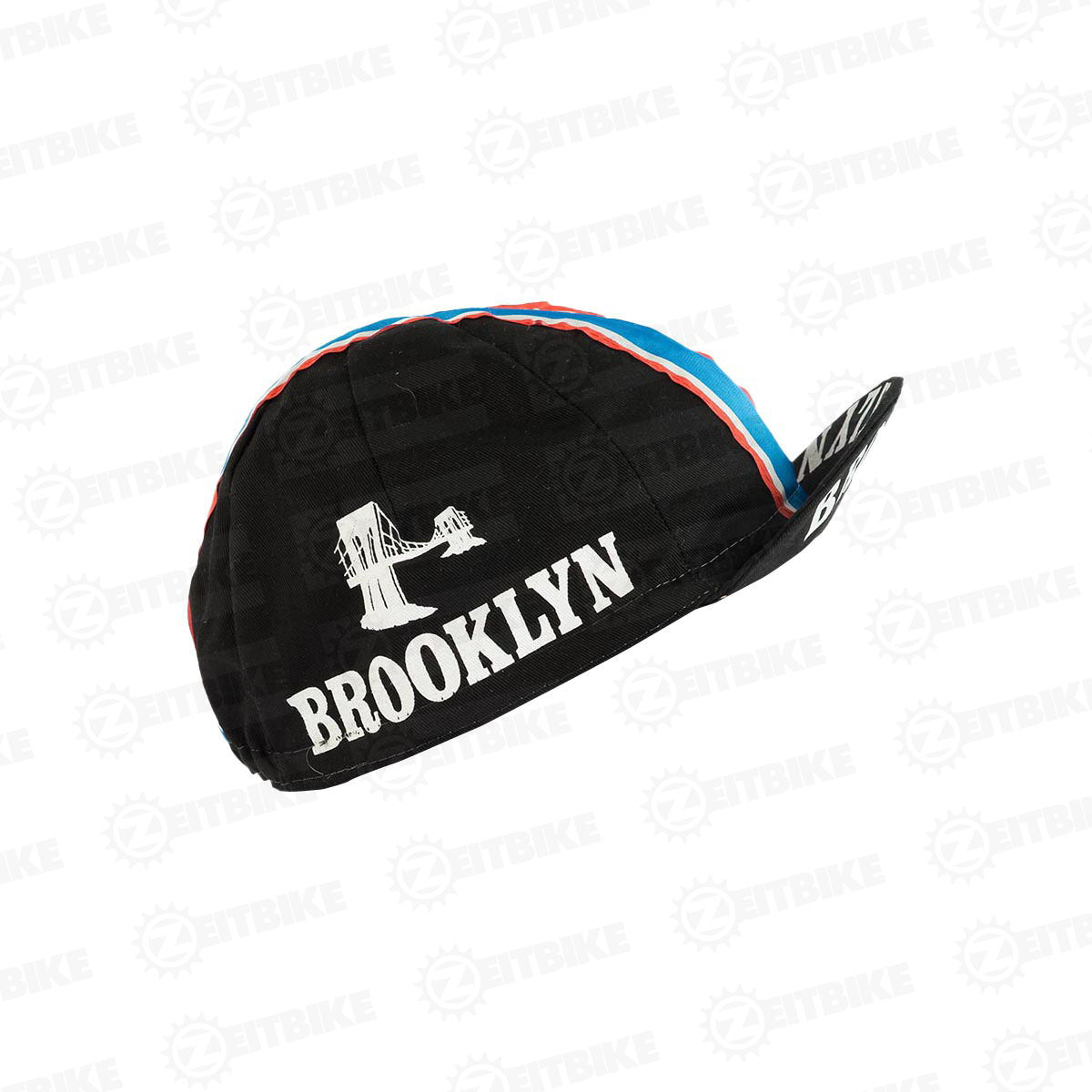 Black vintage cycling cap by ZEITBIKE featuring Brooklyn branding, shown from the side with a classic style design.