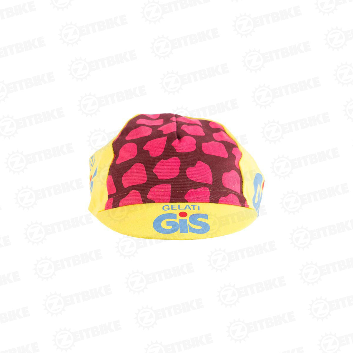 ZEITBIKE vintage cycling cap Gis Gelati 2 with colorful pattern, front view, classic design, and adjustable strap.